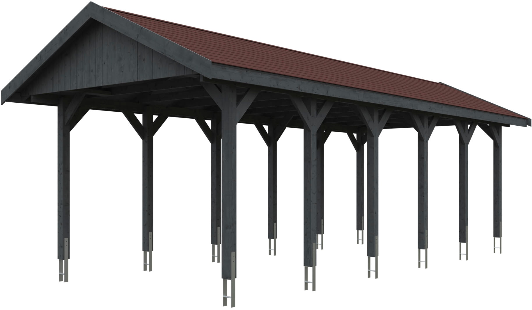 Skanholz "Wallgau" Massivholz 291 cm Schiefergrau mit roten Dachschindeln