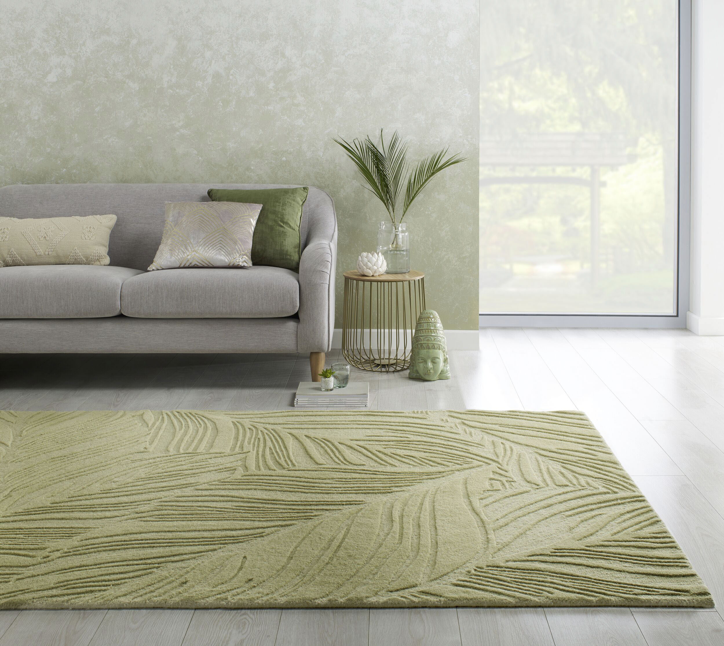 FLAIR RUGS Wollteppich "LINO LEAF" rechteckig 10 mm Höhe Hoch-Tief Effekt