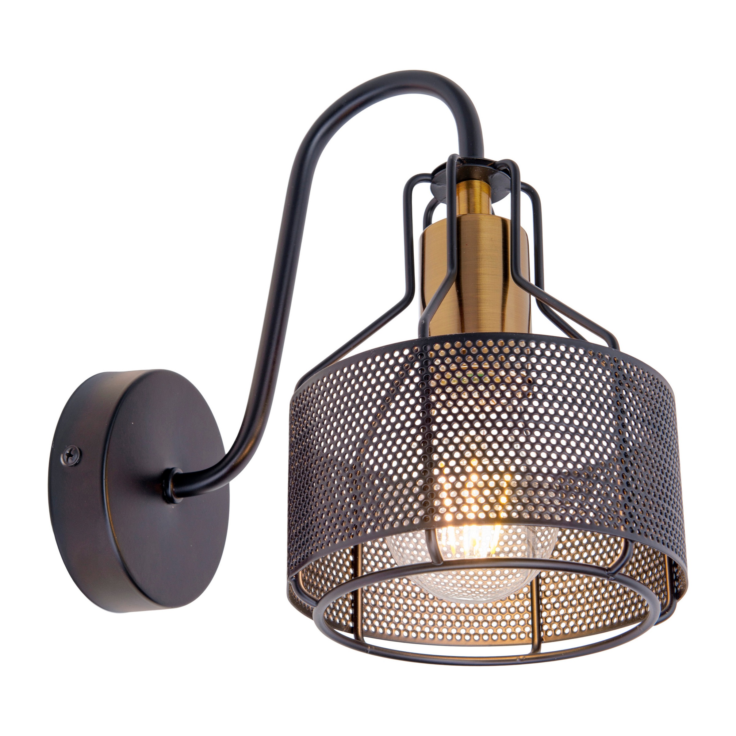 näve LED Wandstrahler »Foro« E27 1 Stk. 1er Wandspot, schwarz, Fassung golden, exkl. E27, aus Eisen, H: 23cm