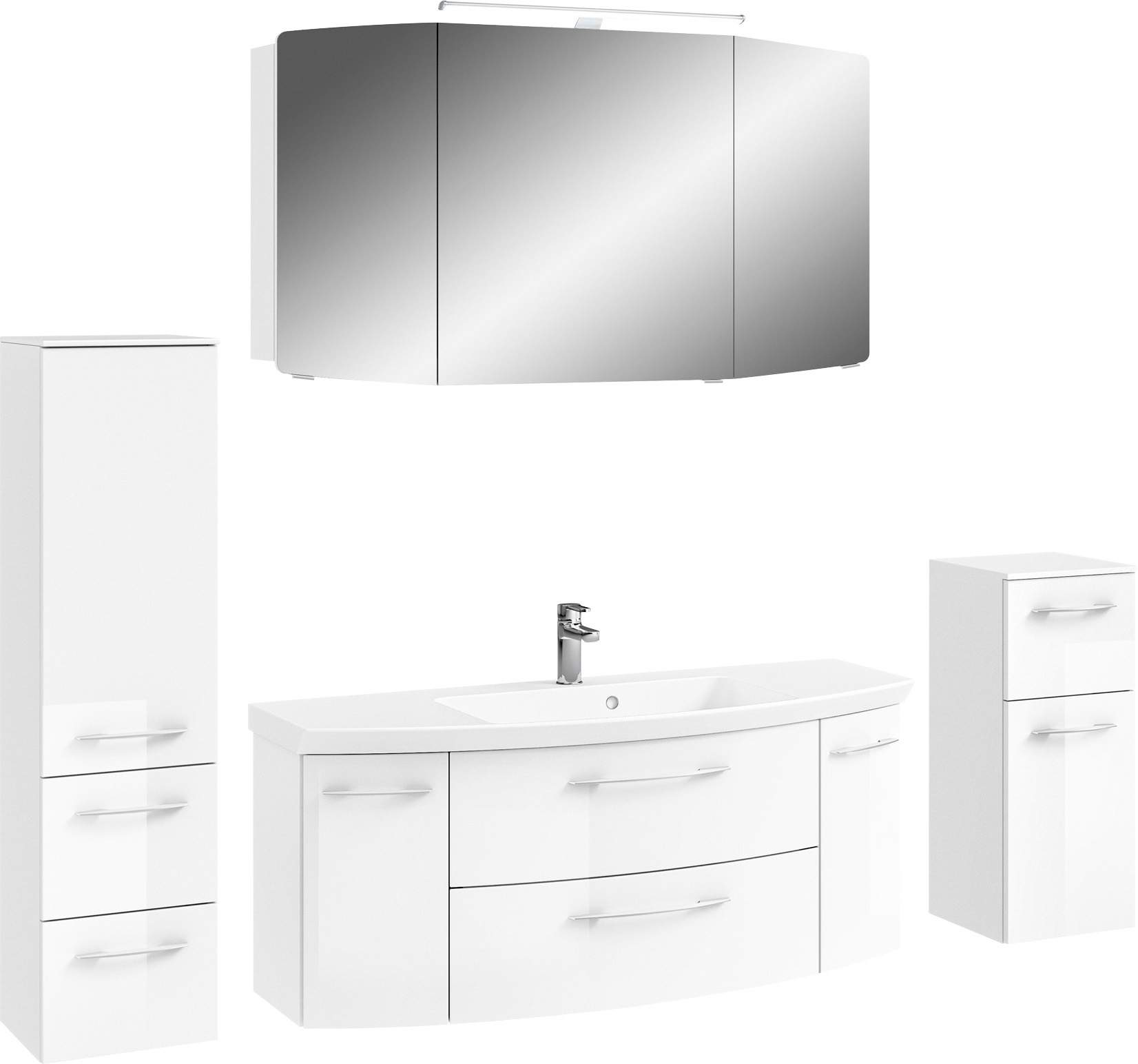 Thumbnail - Saphir Badmöbel-Set "Cassca Sprint 4-teilig Mineralmarmor-Waschtisch mit LED-Spiegelschrank" 5 Stk. tlg.