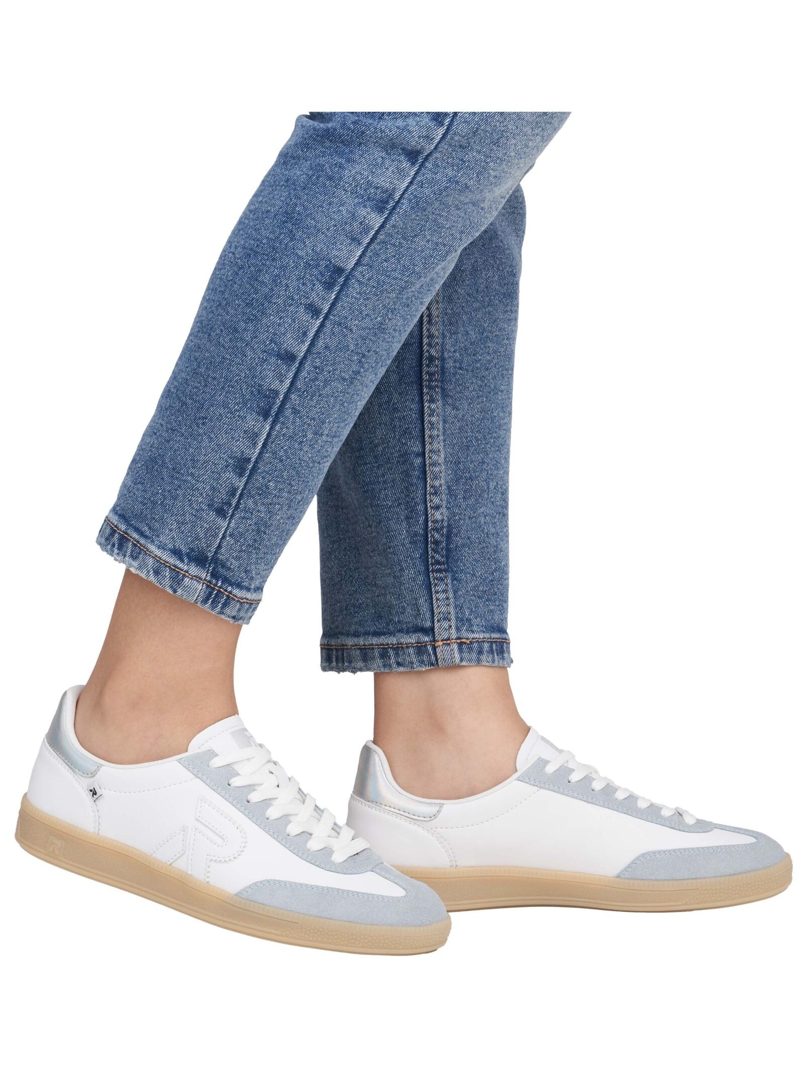 Sneaker RIEKER "Rieker Sneaker Glattleder", Damen, Gr. 38, weiß (blau, weiß), Glattleder, Schuhe Sneaker 2