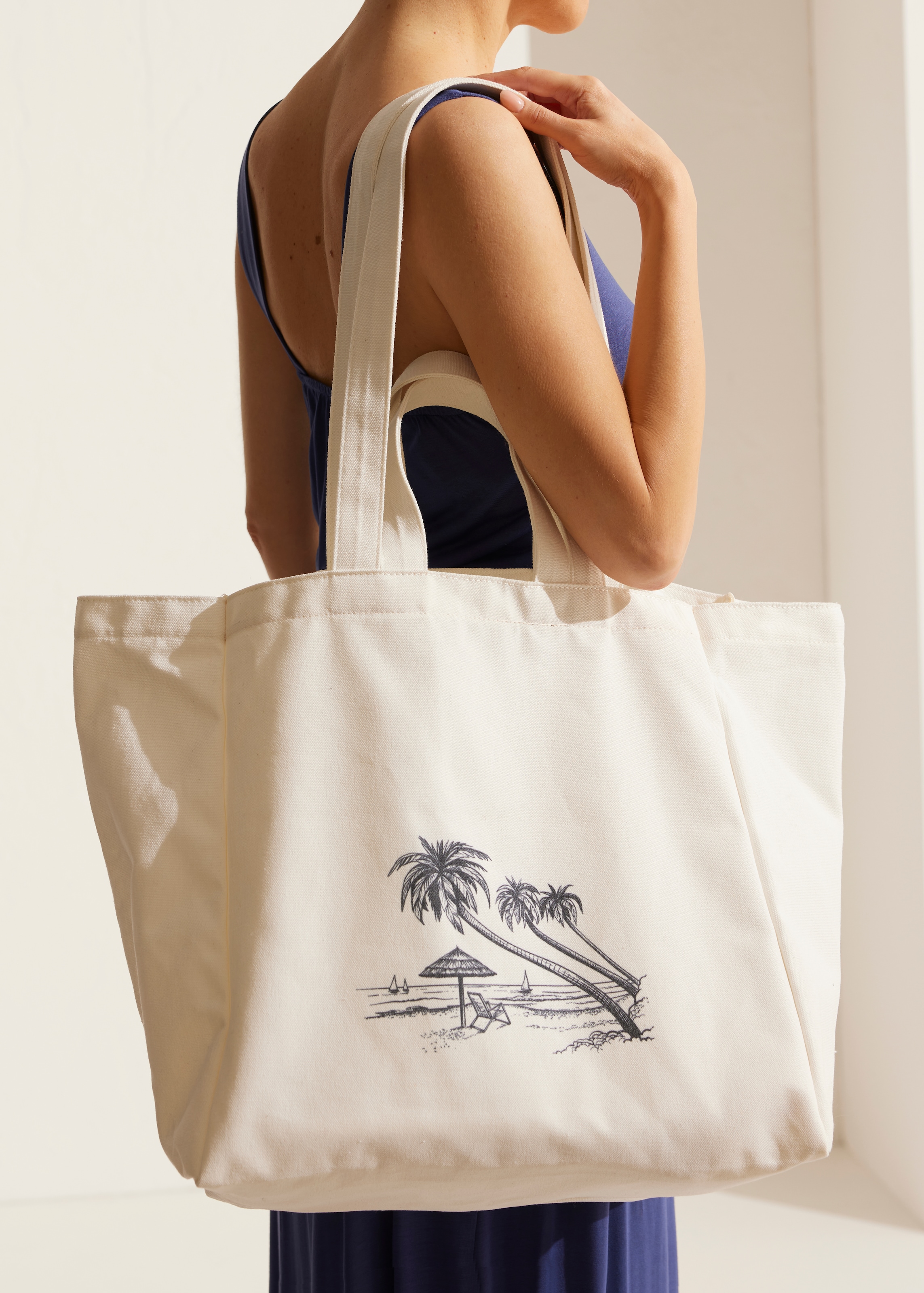 Vivance Shopper »Strandtasche«, Sommertasche, Schultertasche mit Palmenmotiv VEGAN