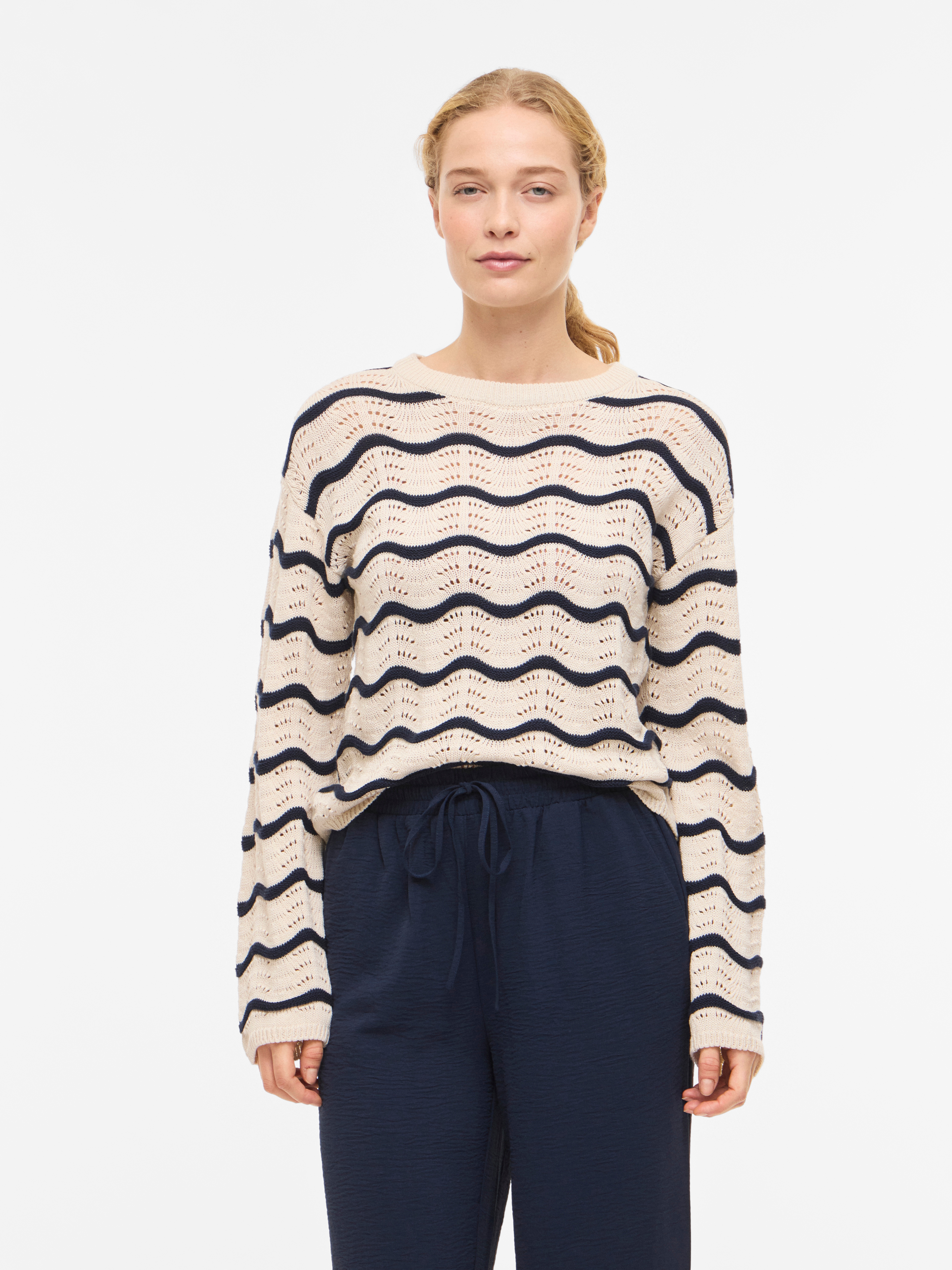 Vila Strickpullover "VIWAVE O-NECK LS POINTELLE KNIT TOP-NOOS"