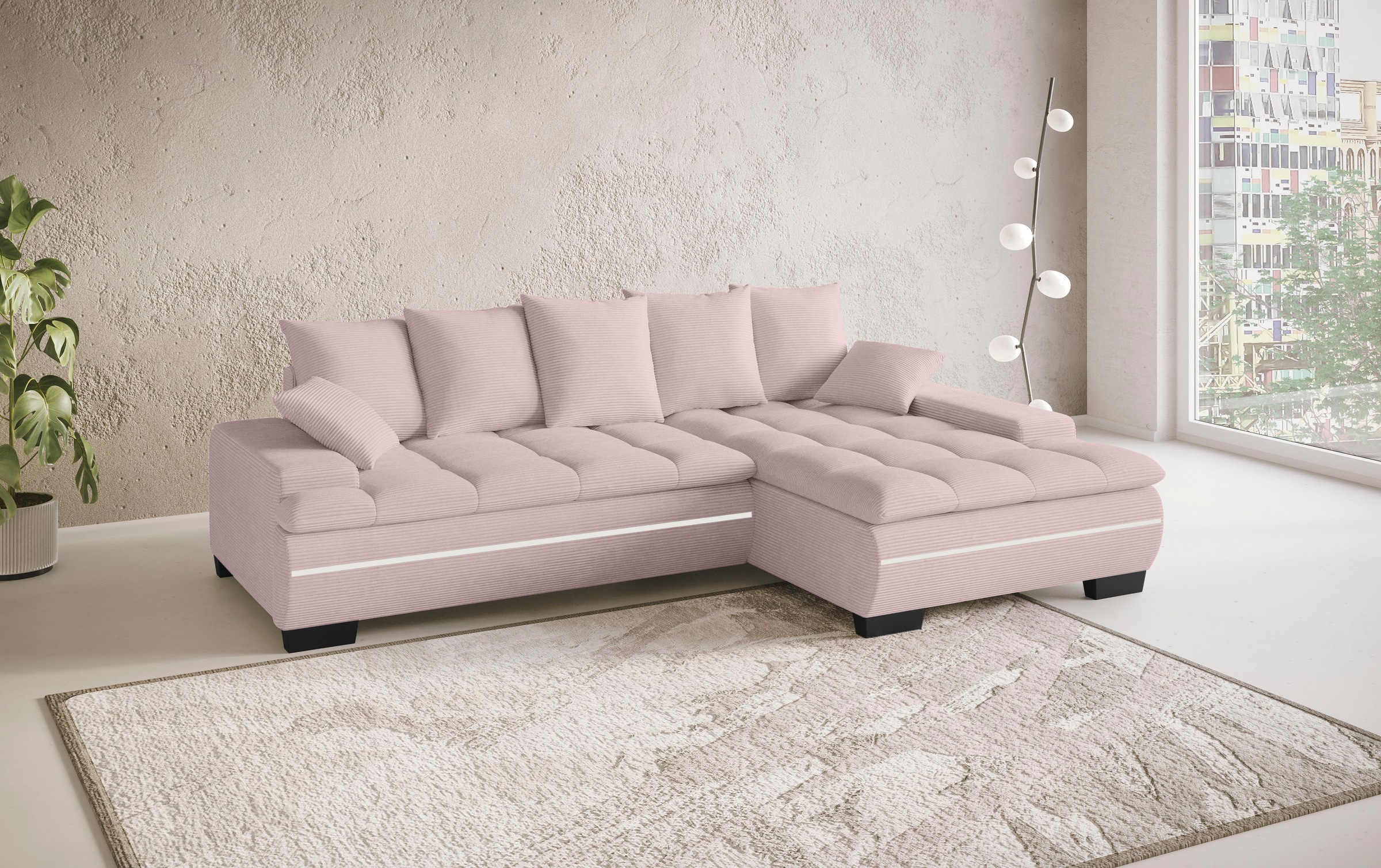 Mr. Couch Ecksofa »Haiti II, L-Form«, RGB-LED Beleuchtung, wahlweise mit Kaltschaum, Bett, Bettkasten