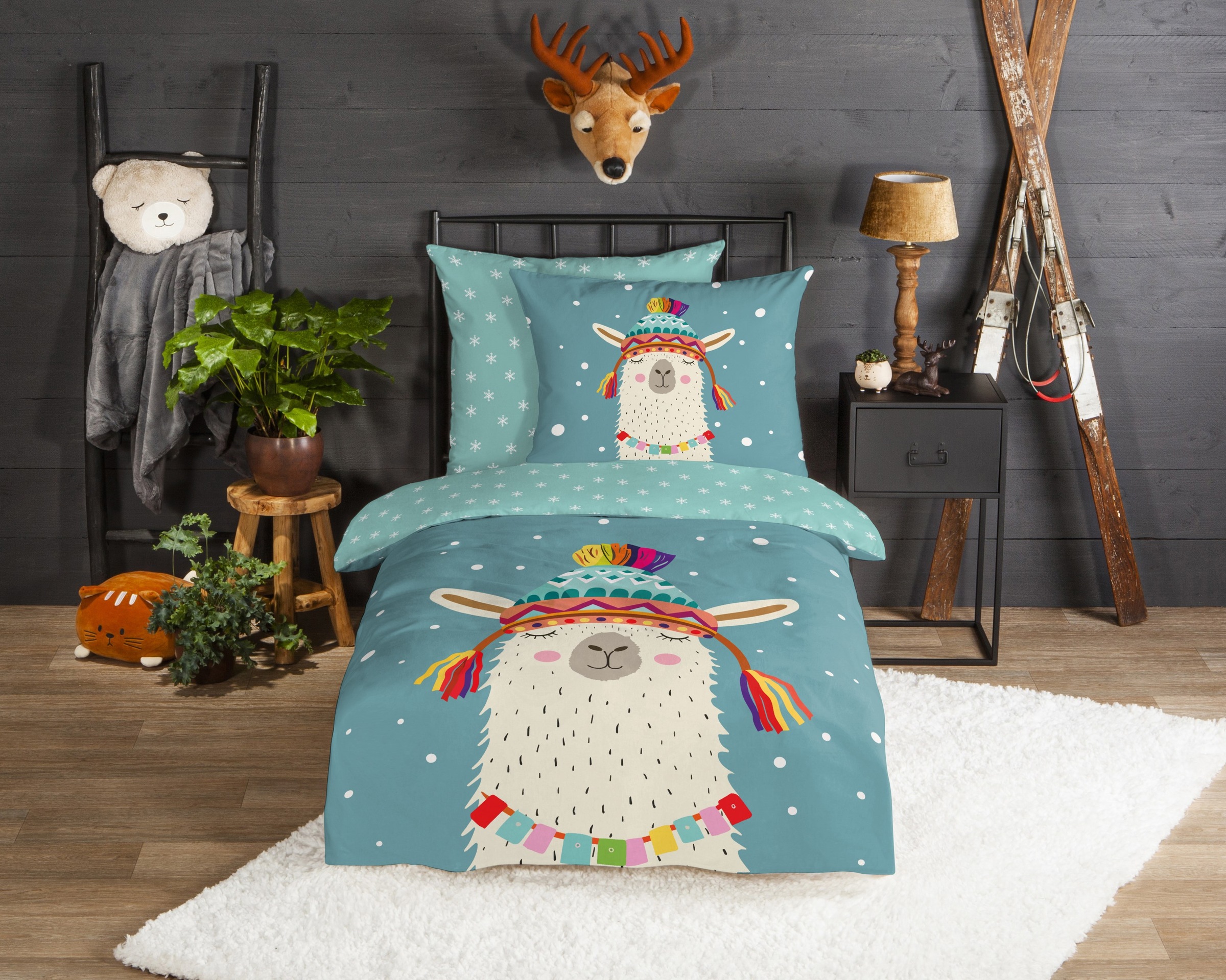 good morning Kinderbettwäsche "Borax" 2 Stk. Flanell Biber, 135x200, Warm, Reißverschluss, Wende, Kind, Winter