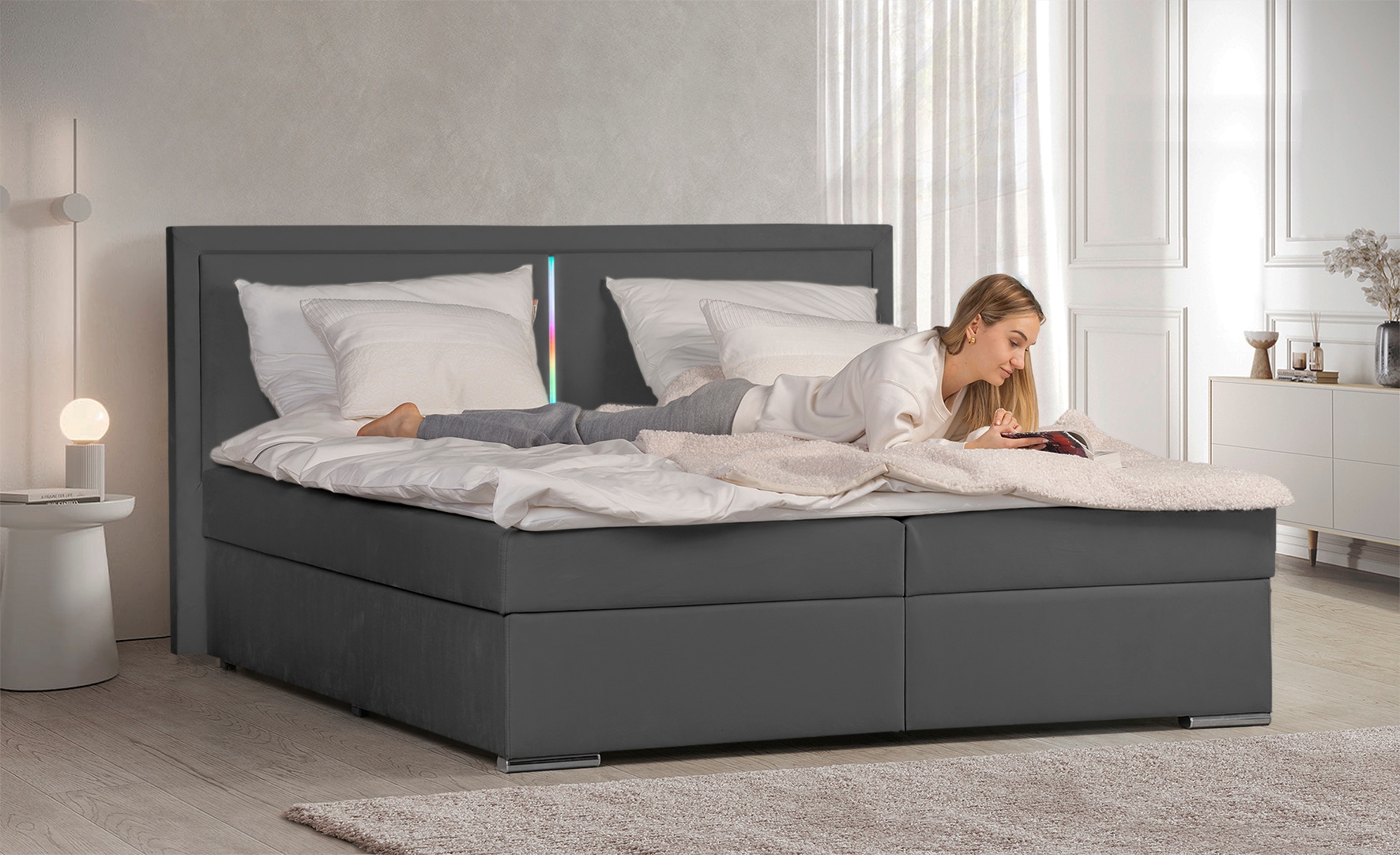 COLLECTION AB Boxbett »Athena«, Inkl. LED-Beleuchtung, Topper und Stauraum