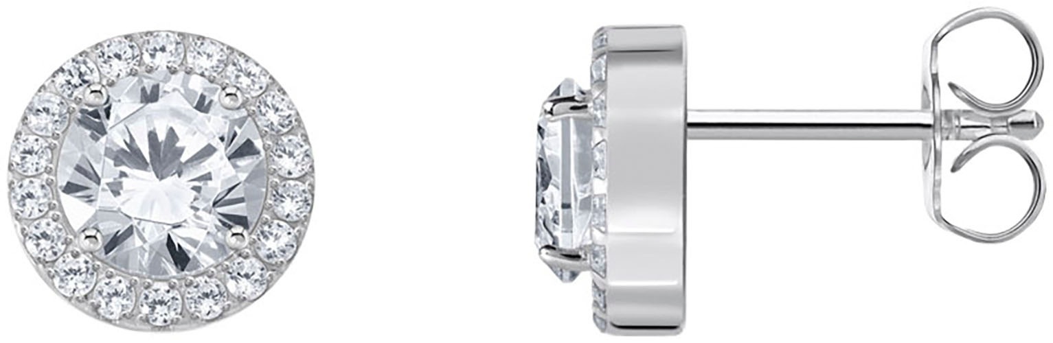 Paar Ohrstecker THOMAS SABO "Schmuck Silber 925 Ohrringe Halo", silber (silberfarben, kristallweiß, kristallweiß), Ohrringe, Damen, 9mm, Silber 925 (recycelt), mit Zirkonia (synth.)