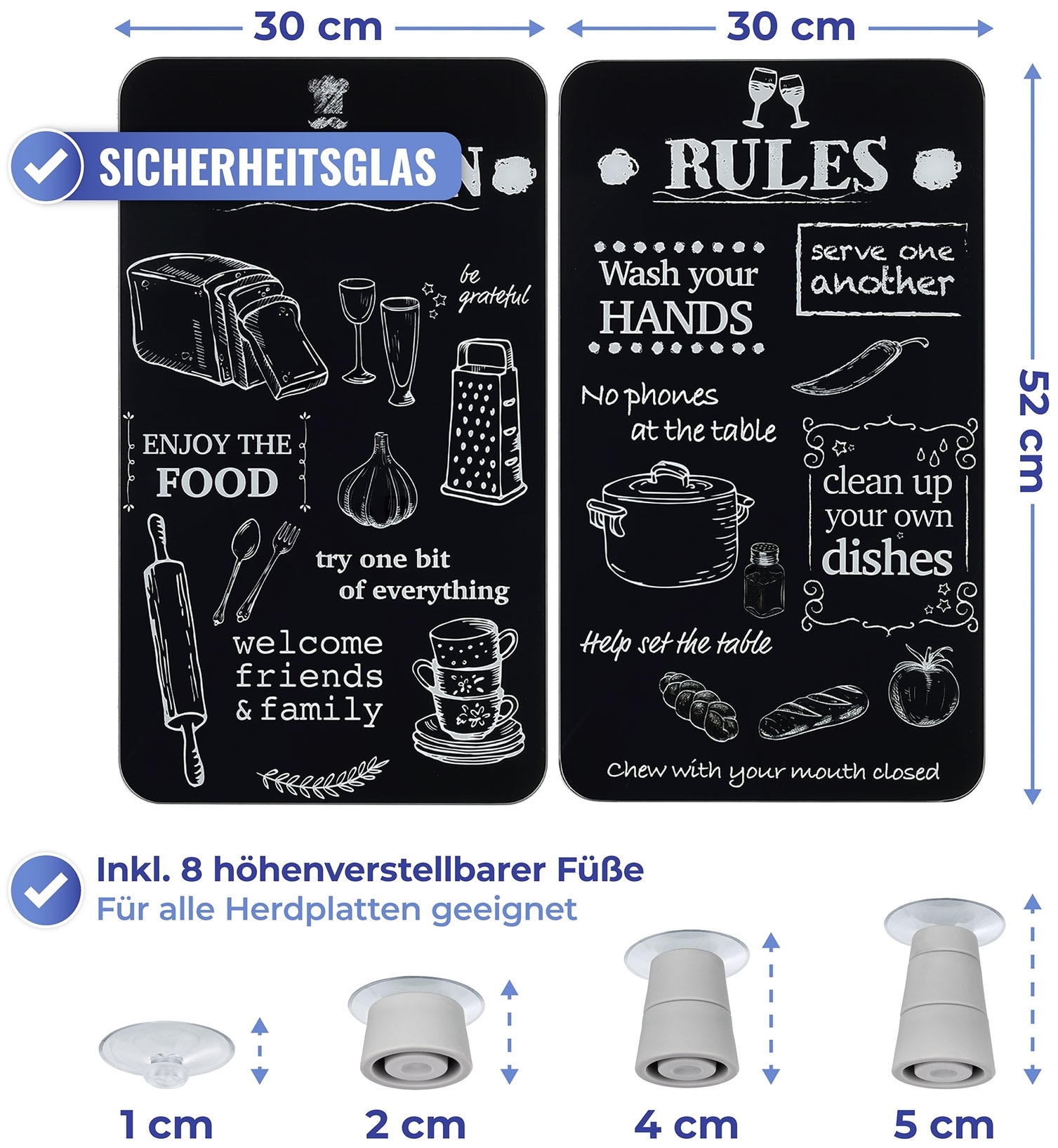 Maximex Herd-Abdeckplatte »Universal Modell KITCHEN RULES«, (Set, 2 tlg.), für Induktions-, Glaskeramik-, Elektro- und Gasherde, höhenverstellbar