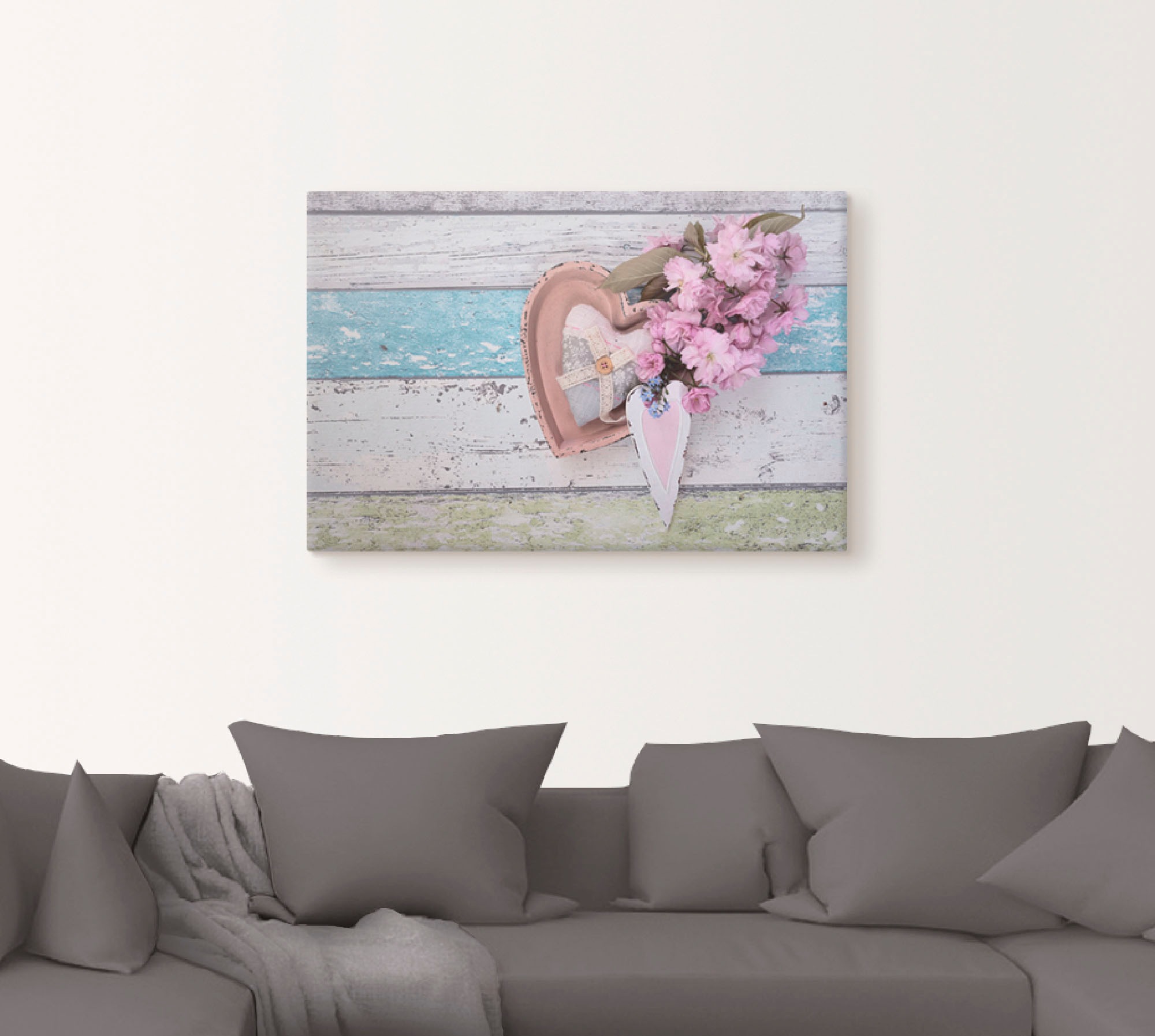 Artland Leinwandbild "Stillleben mit Kirschblüten und Herzen" Arrangements günstig online kaufen