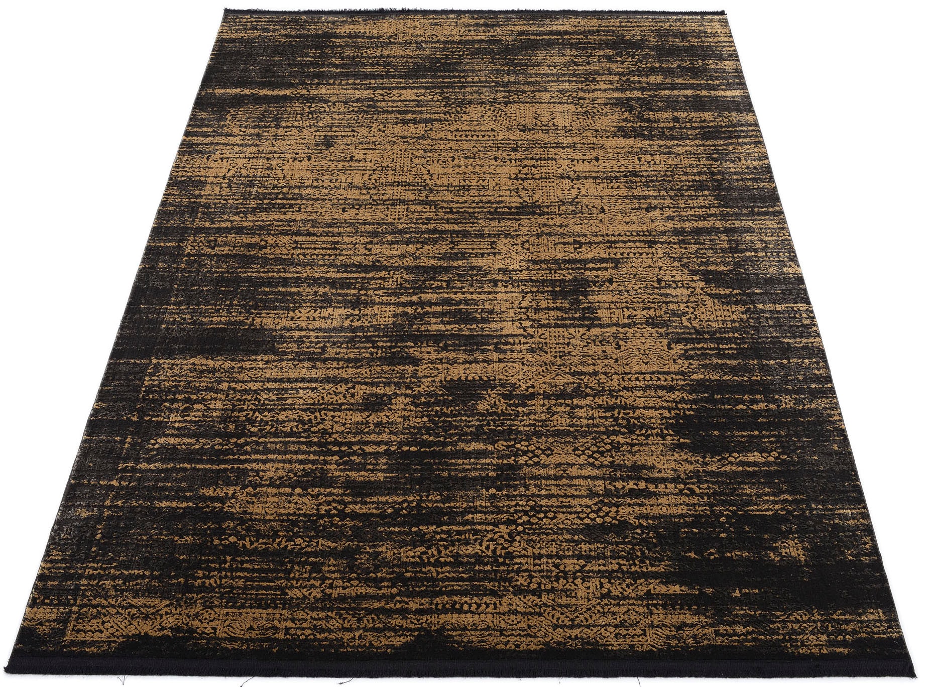 Teppich OCI DIE TEPPICHMARKE "BRILLIANT Art Deco", gold (goldfarben), B:78cm H:8mm L:150cm, Polyester, Teppiche, Teppich, Wohnzimmer 3 D Hoch Tief Optik, weicher Teppich