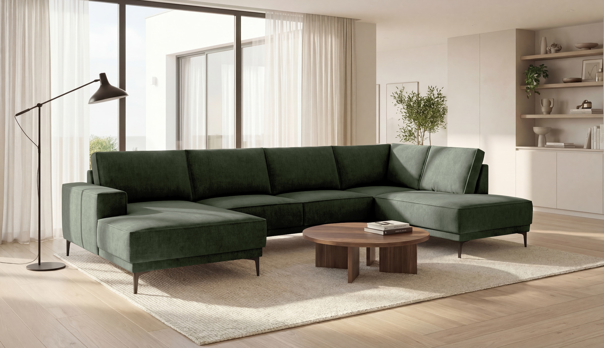 OTTO home Wohnlandschaft »OLAND Bouclé U-Form, XXL, B: 345 cm, Skandi-Design« U-Form, 345 cm, Wellenunterfederung, Skandi-Design, Metallfüße