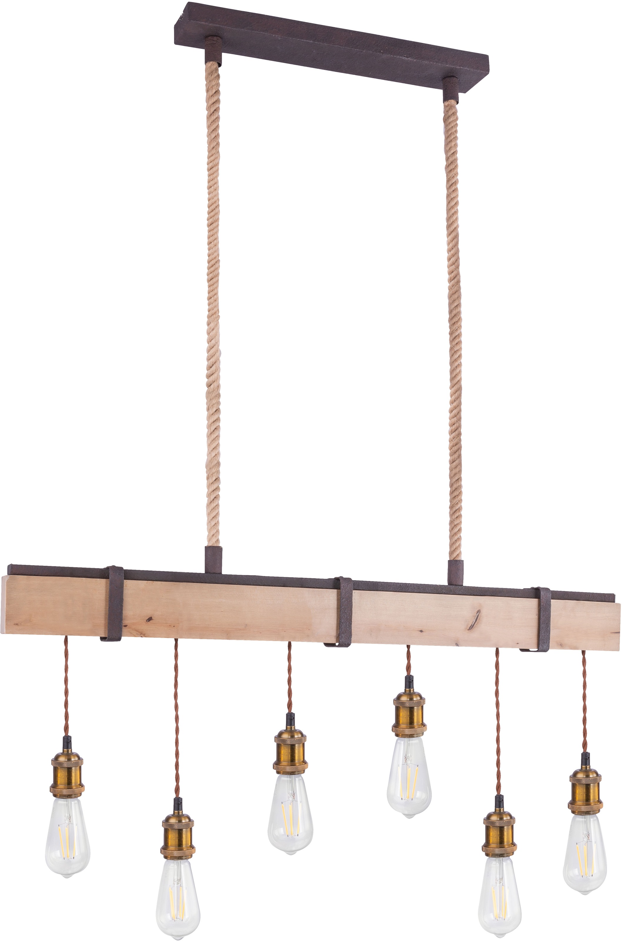 GLOBO LIGHTING Hängeleuchte »MUCHA«, Leuchtmittel E27 | ohne Leuchtmittel, Hängelampe/Pendelleuchte/Metall rostfarben/Holz/Kabel Textil