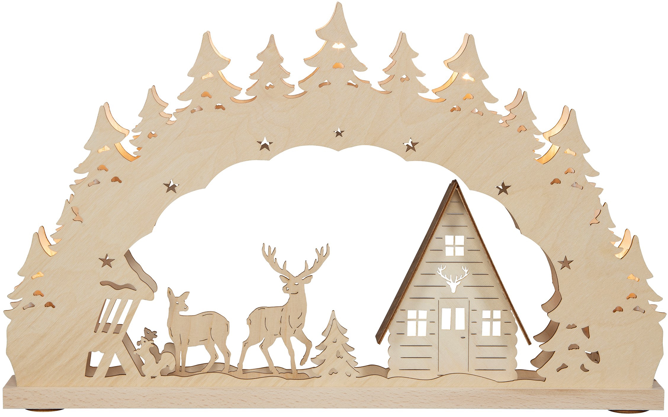 Weigla Schwibbogen "Waldhaus, Weihnachtsdeko", aus Buchenholz, Riffelkerzen, 7-flammig, Höhe 32 cm