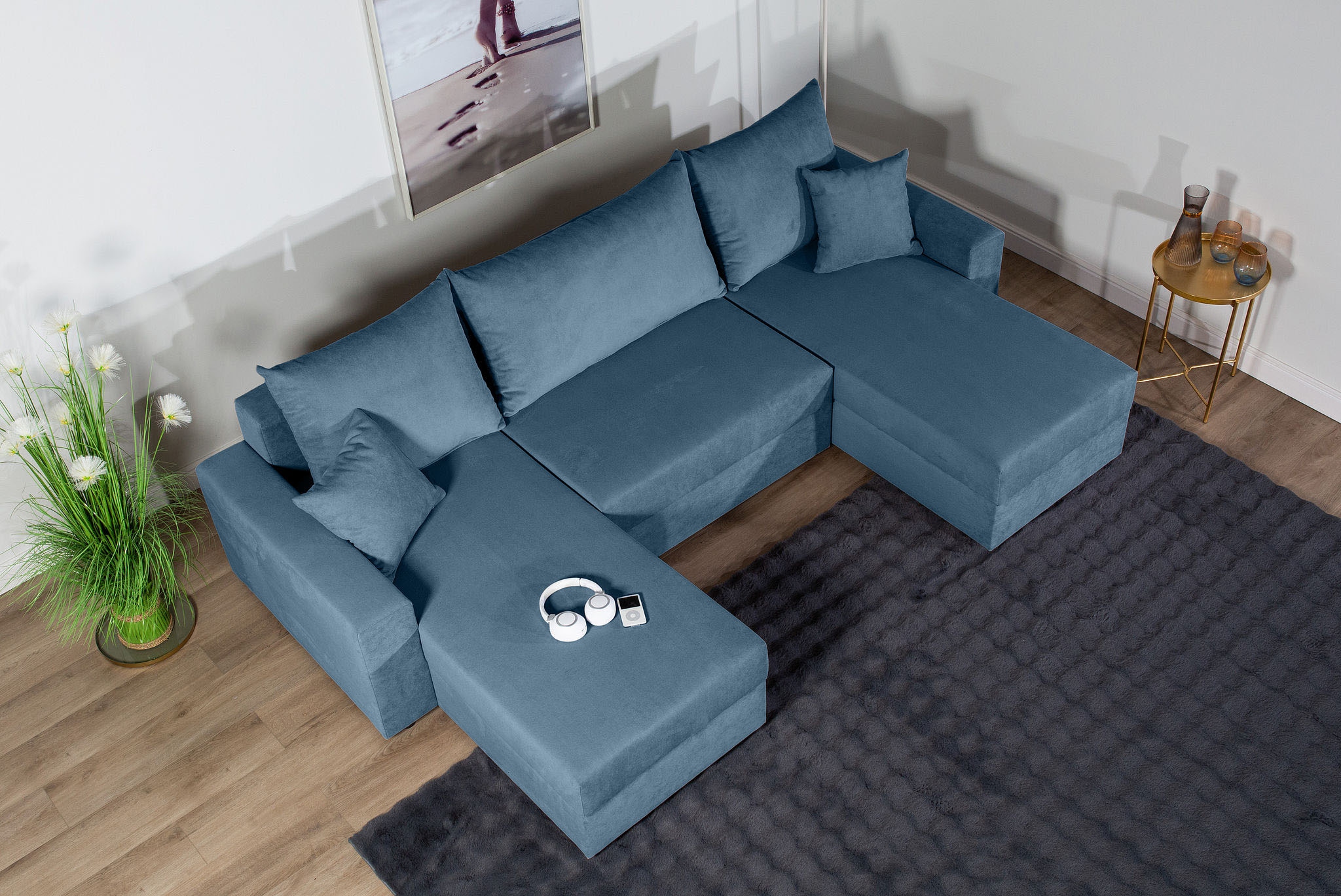COLLECTION AB Wohnlandschaft »Pico U-Form, Breite 252, mit Schlaffunktion, Bettkasten & Zierkissen«, Wohnlandschaft,2 X Ottomane,Polyätherschaum Polsterung