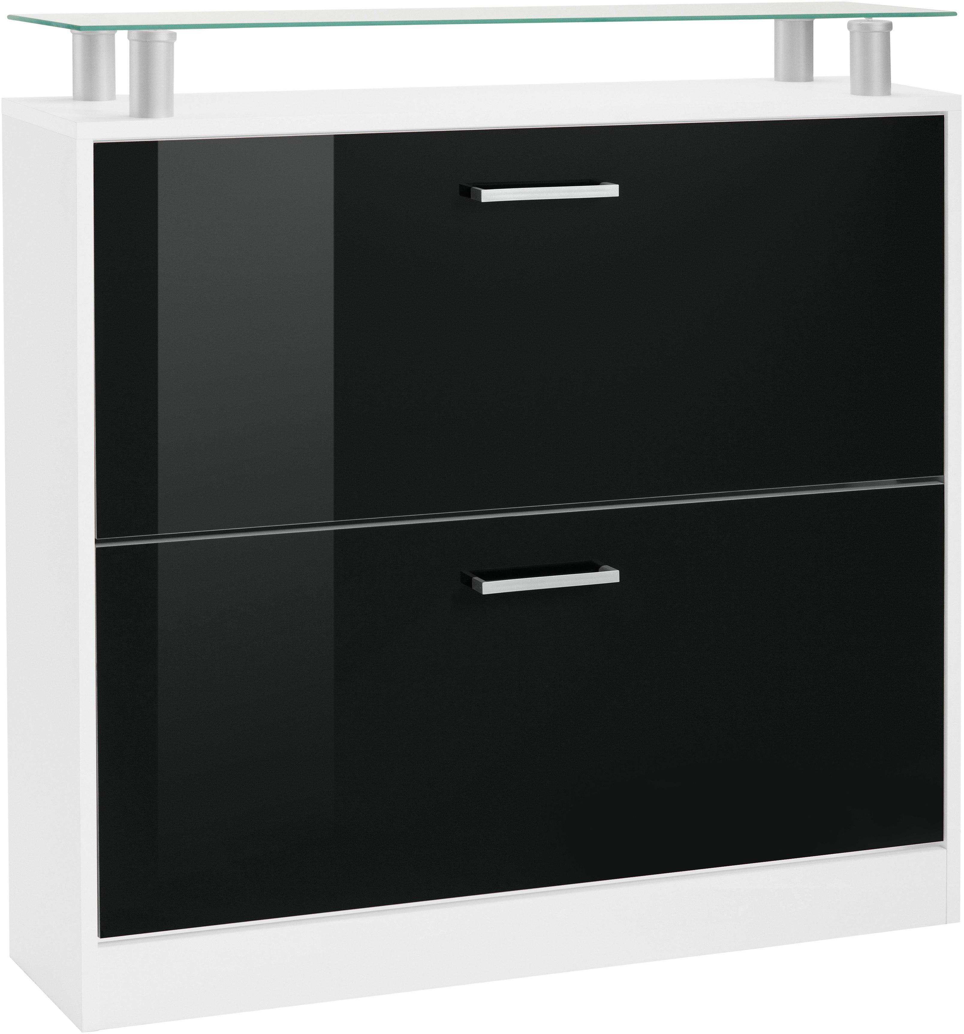 borchardt Möbel 1100000002199 "Finn, Schuhregal, Schuhkipper für 12-16 Paar Schuhe" Breite 89 cm, mit Glasablage