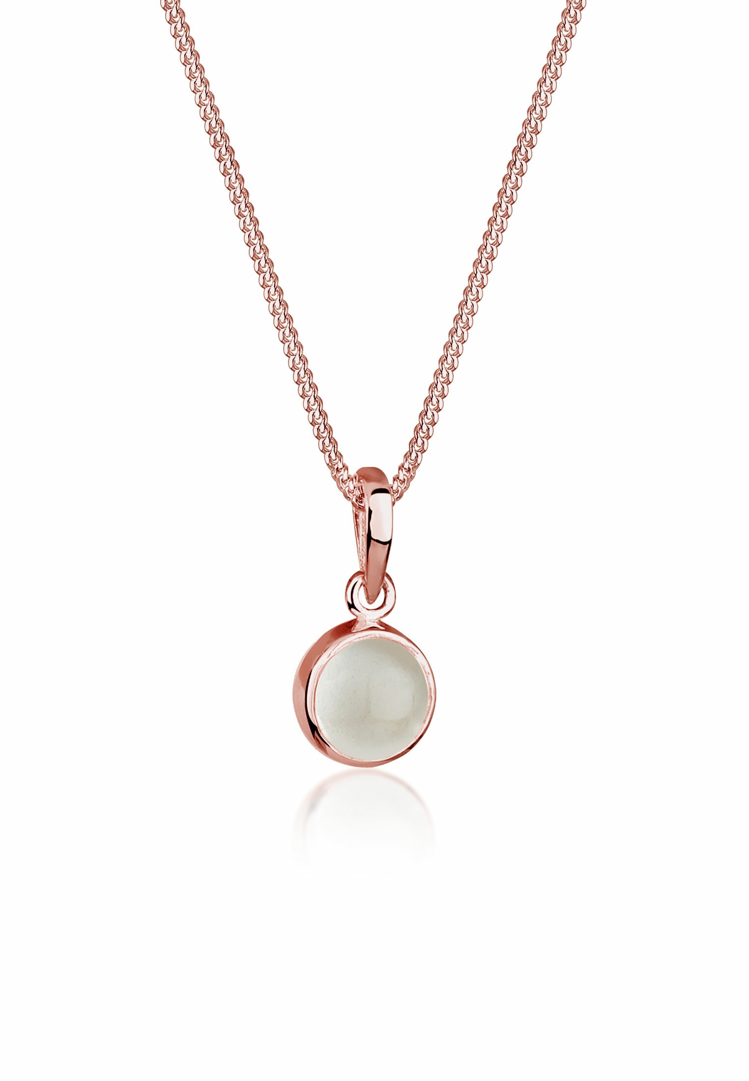 "Silberkette ELLI ""Halskette Klassik Mondstein Edelstein Rund Natur 925 Silber"" Gr. 55, rosa (rosegold), Halsketten, Damen, 55,mit Stein, Silber