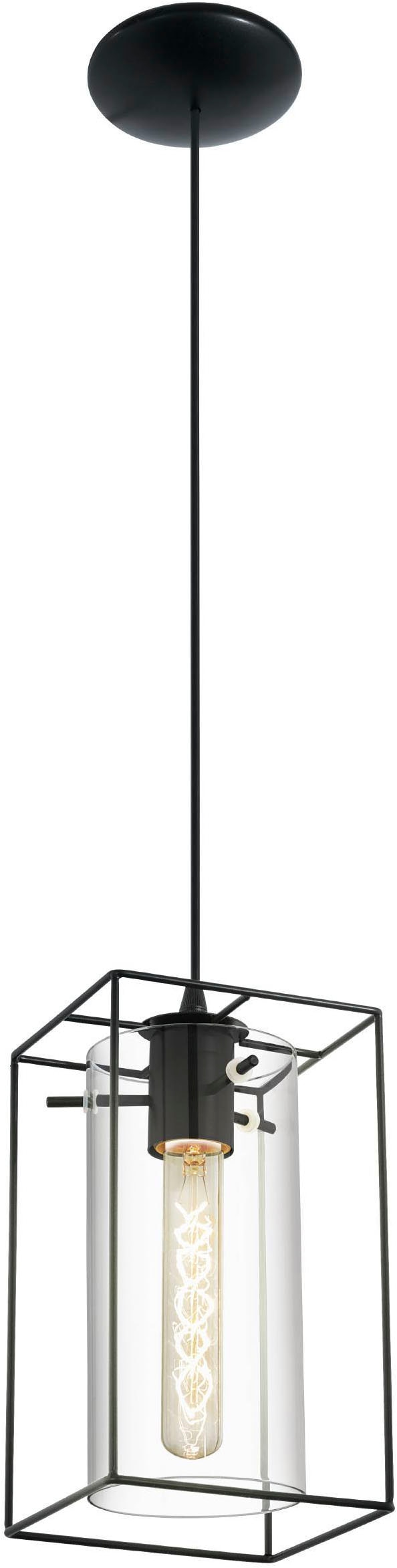 EGLO Hängeleuchte »Loncino Pendellampe, Vintage, Hängelampe aus Stahl und Glas, E27« E27 1 Stk. Hängeleuchte - L15 x B15 x H110 cm - schwarz - 1X60W exkl.