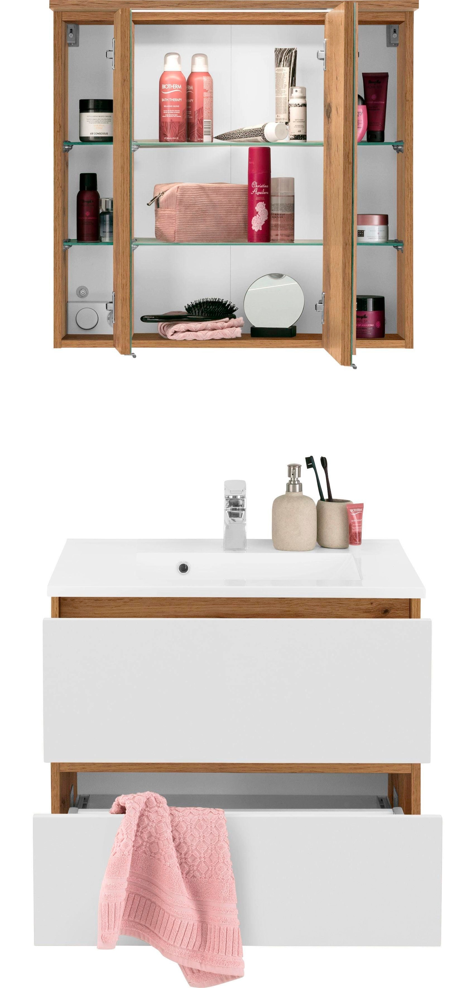 welltime Badmöbel-Set »Lucca«, (2 St.), Breite 60 cm, mit LED-Spiegelschrank