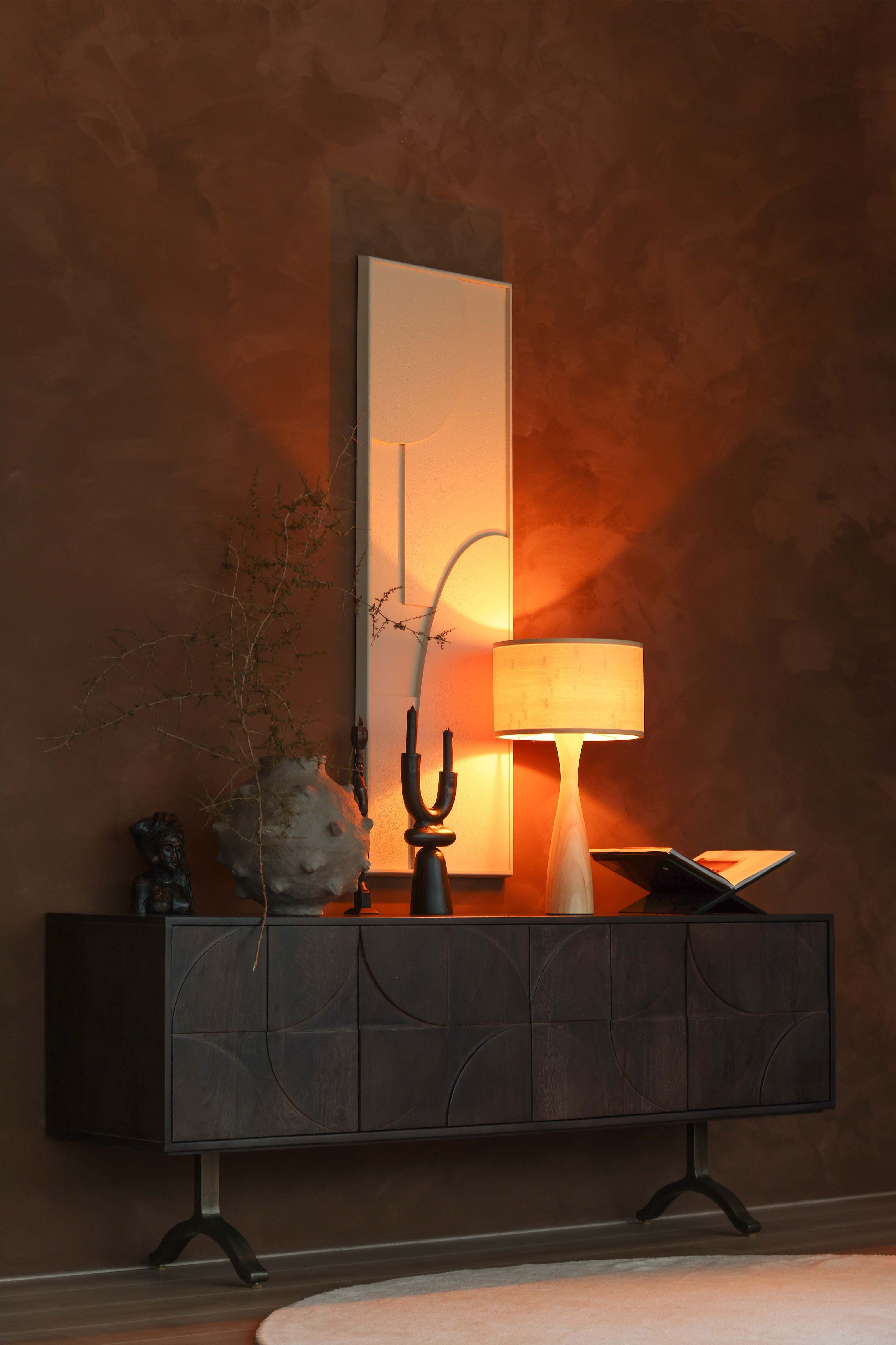 WOOOD Sideboard "Draw mit Massivmangoholz und 3D-Türmuster B 180 x T 40 x H 70 cm" 2 Kabelöffnungen, Tragkraft Deckplatte 35 kg, einfach zu montieren