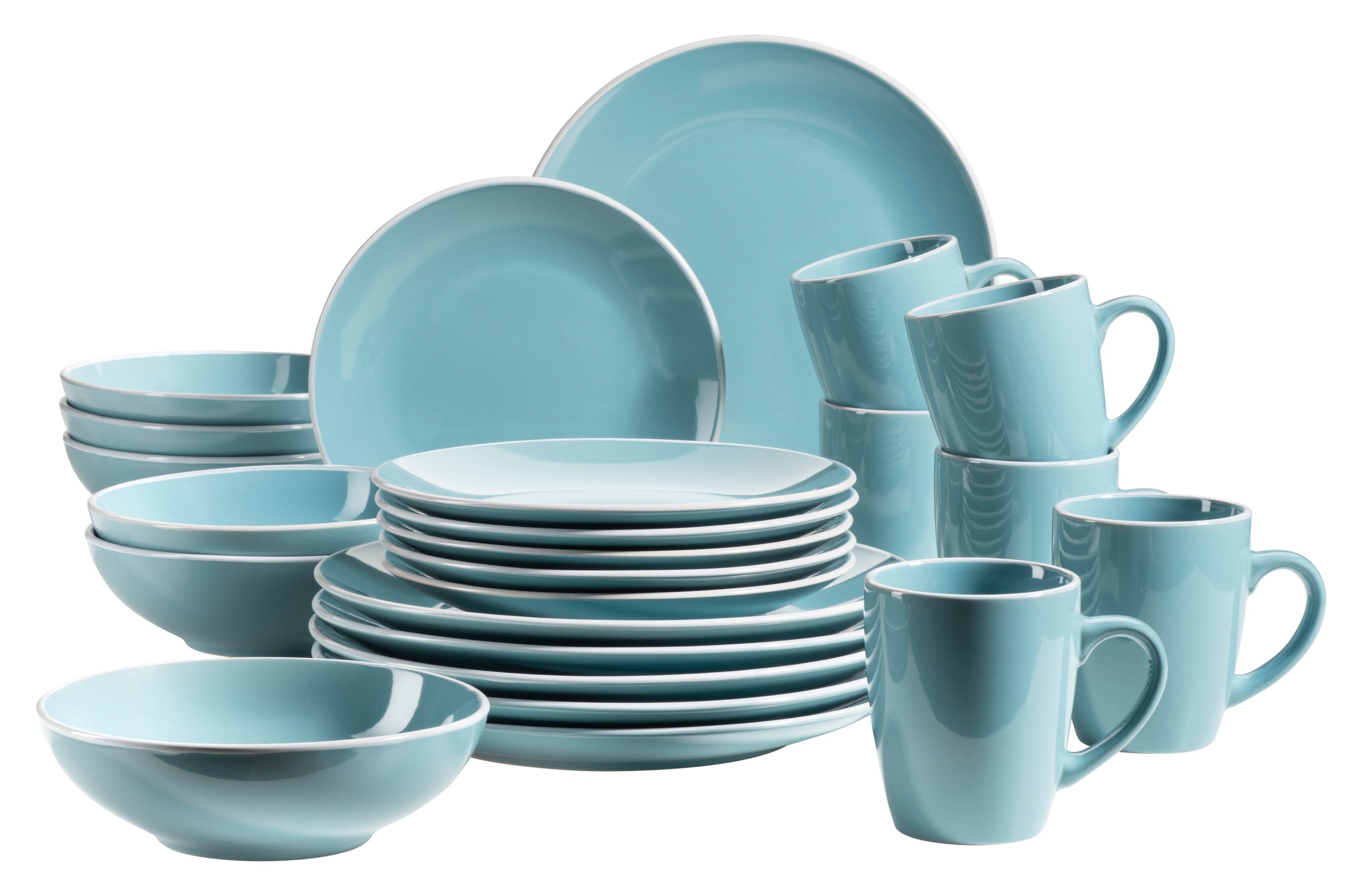 MÄSER Kombiservice "ELISSA, Geschirr-Set, Steinzeug", 24 Stk.türkis, Geschirr-Sets