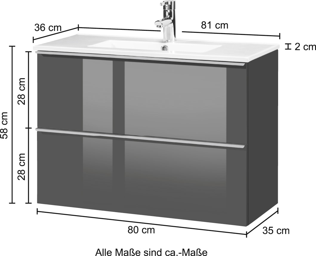CYGNUS BATH Waschtisch »Malaga 800«, Breite 80 cm, Tiefe 36 cm, SlimLine