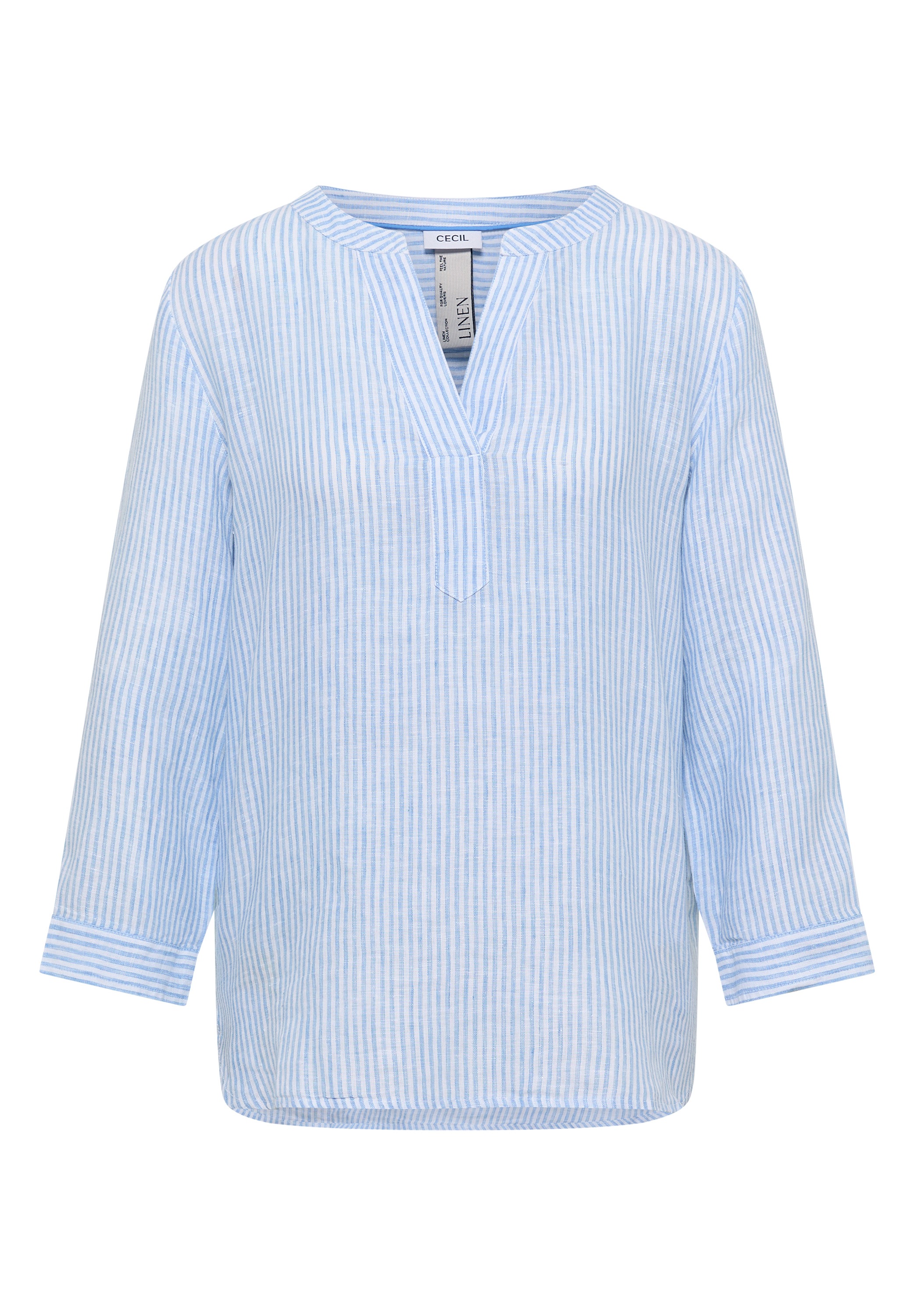 Langarmbluse CECIL, Damen, Gr. XL (44), blouse blau, Web, 100% Leinen, gestreift, klassisch normal, Rundhals, Bündchen, Blusen, aus Leinen 3