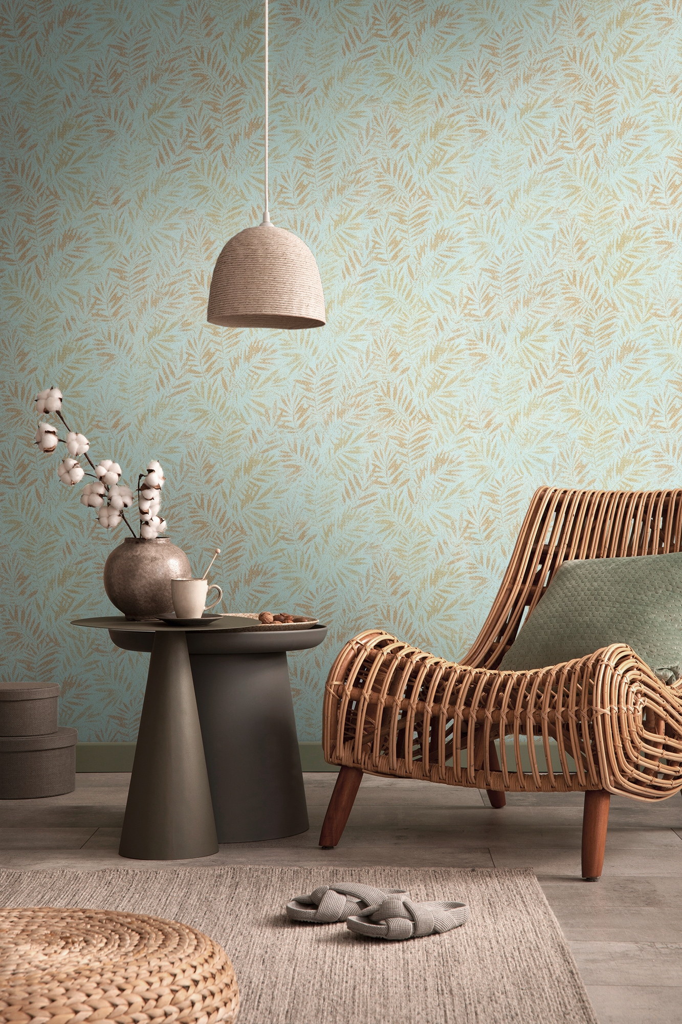 living walls Vliestapete »Metropolitan Stories. Travel Styles. Tapete mit Blättern«, leicht glänzend-gemustert-abstrakt, Glitzertapete Floral Pflanzen Hochwertig Tapeten Wohnzimmer modern