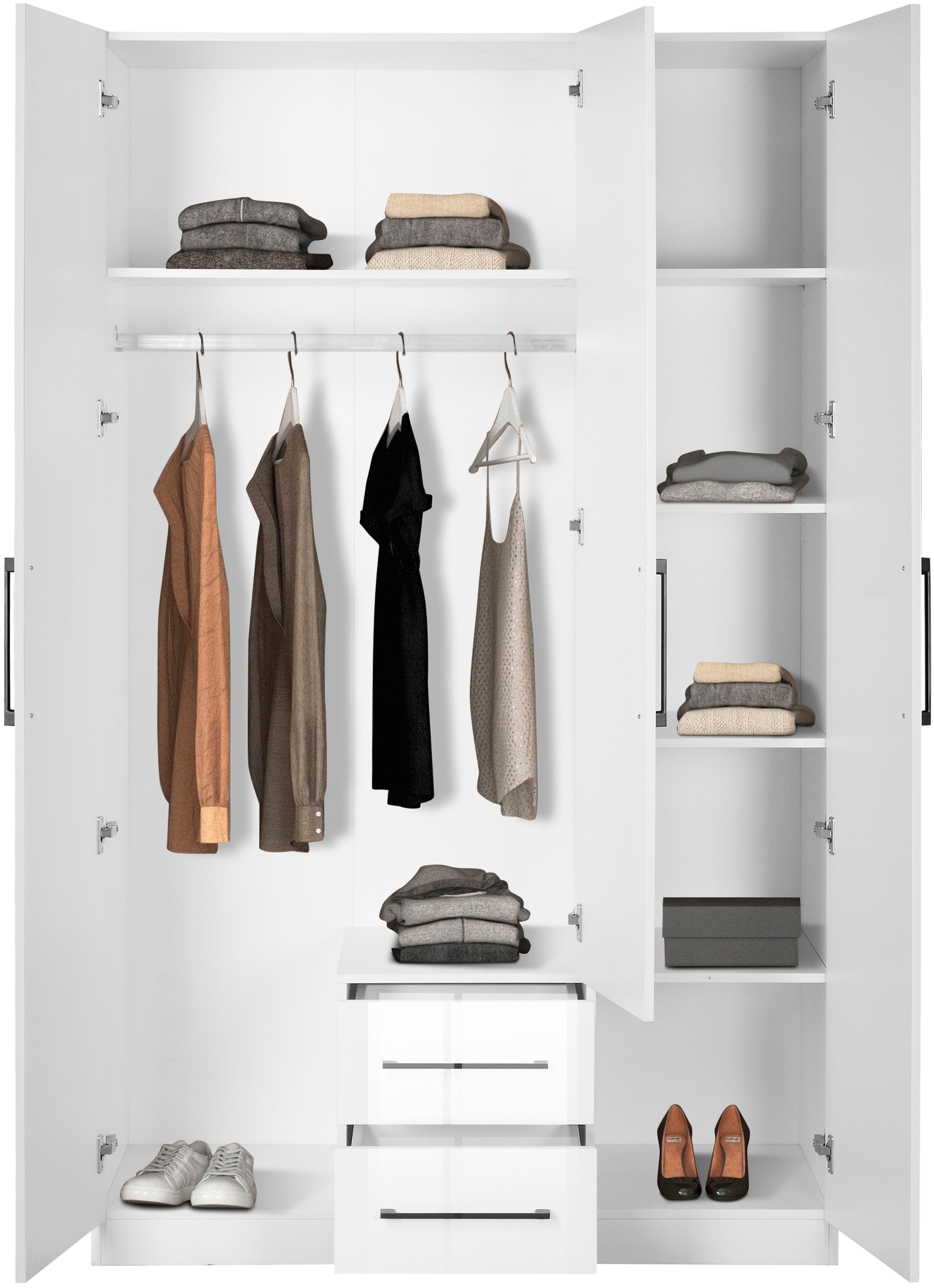 INOSIGN Kleiderschrank »Sylt Schlafzimmerschrank Garderobe Schrank Bestseller hochglanz«, Drehtürenschrank mit perfekter Innenausstattung, Breite 120cm