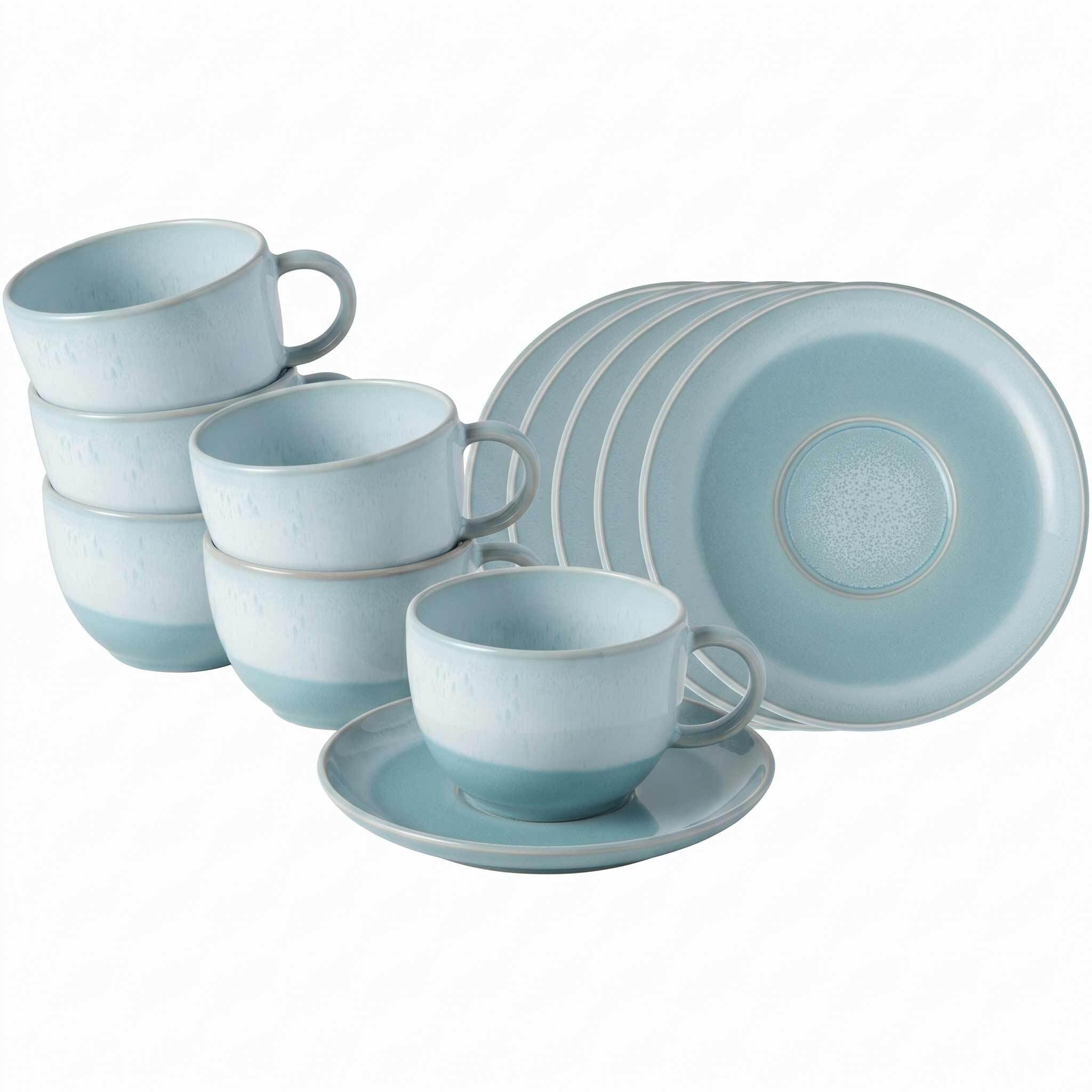 like. by Villeroy & Boch Tasse "Kaffeetassen mit Untertassen Perlemor Aqua 190 ml 6er Set blau" Spülmaschinengeeignet, Mikrowellengeeignet