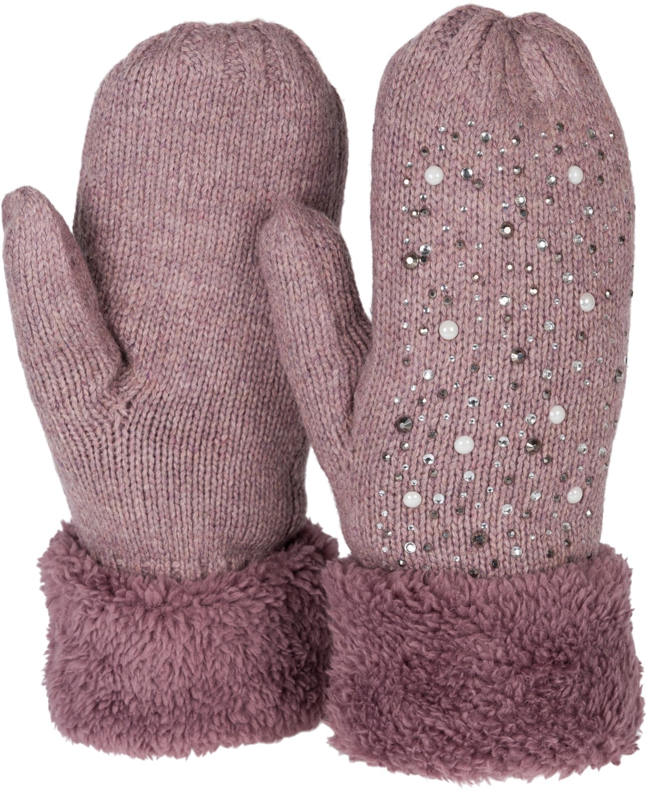 styleBREAKER Fäustlinge "Strickhandschuhe Fäustlinge mit Strass und Perlen" 2 Stk.
