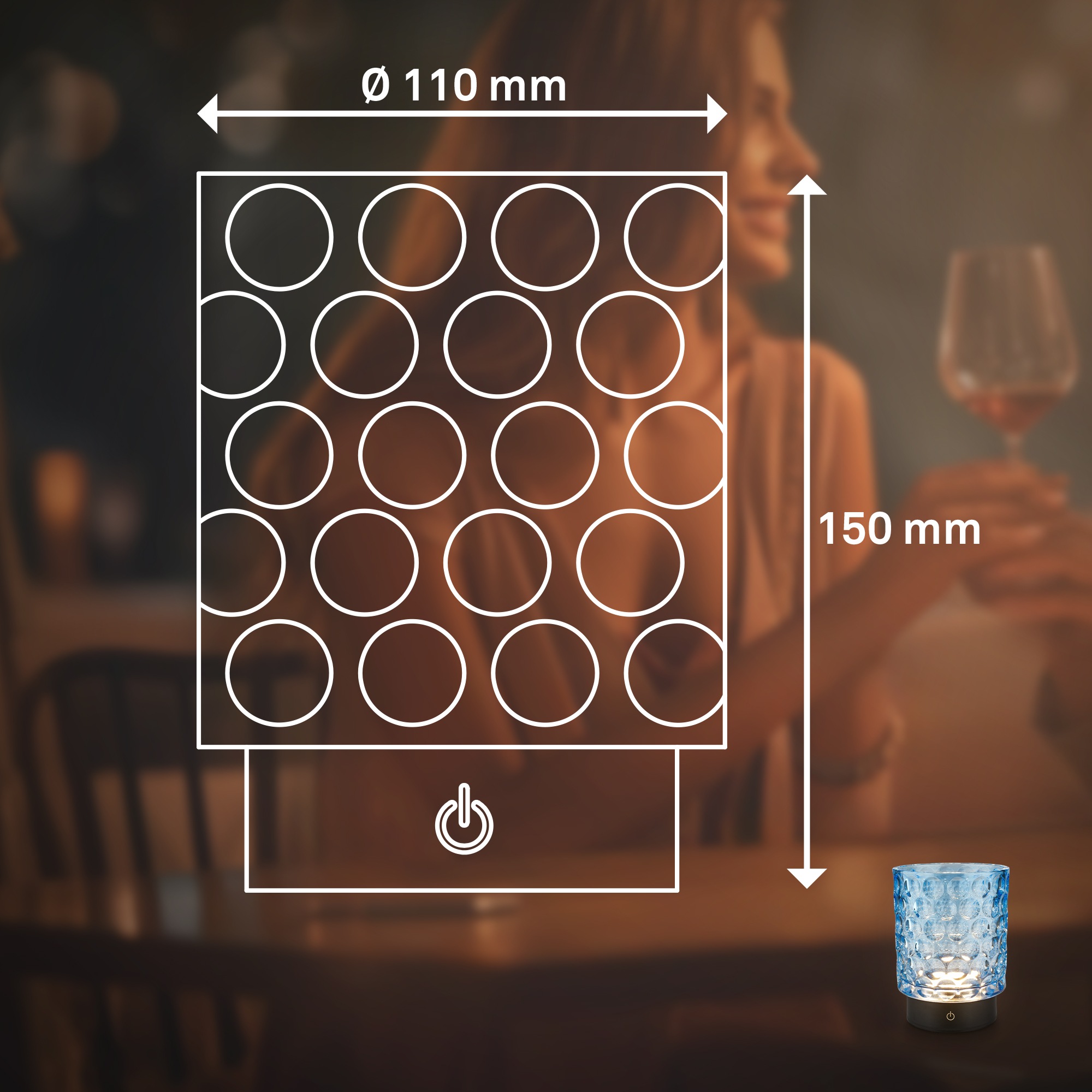 Briloner Leuchten LED Außen-Tischleuchte »SUNORA« LED-Board 2 Stk. Warmweiß kabellos 15 x 11 cm Blau 2W Wohnzimmer Flur Outdoor Aussen 2er-Set