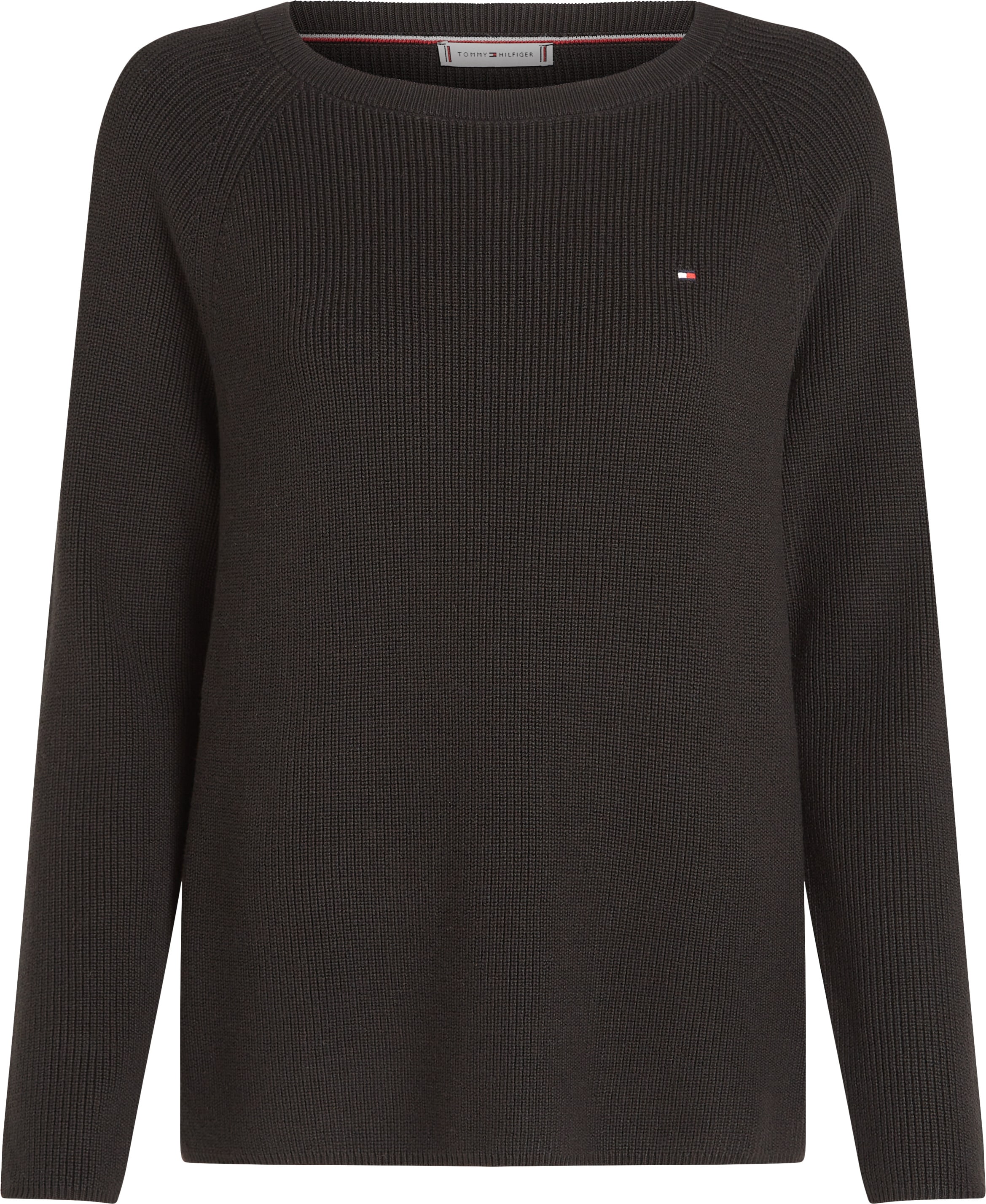 Tommy Hilfiger Strickpullover »CO CARDI FINE GG LS BOAT-NK SWT«, mit Raglanärmel, Logostickerei