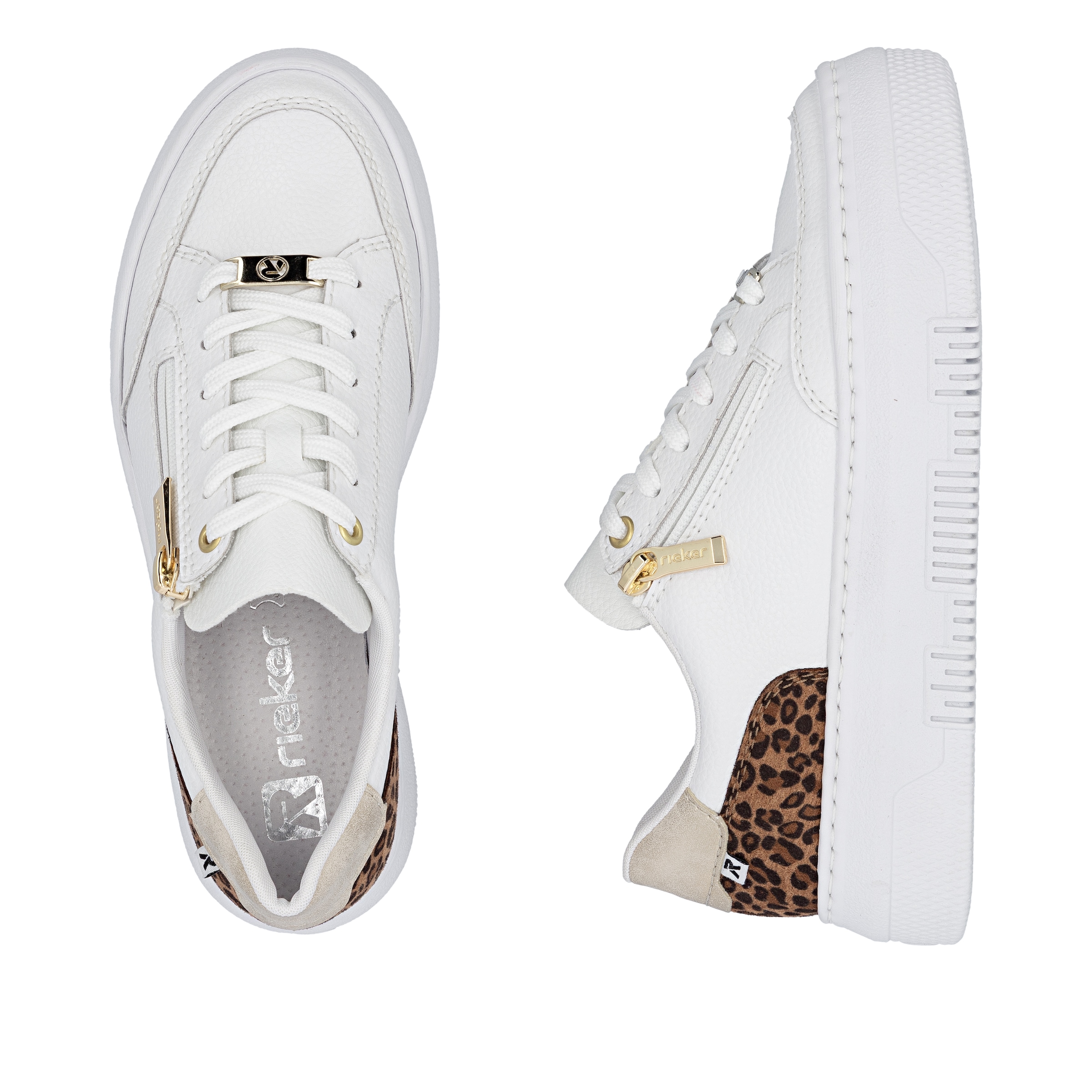 Rieker Plateausneaker  Schnürschuh, Freizeitsneaker, Halbschuh mit Leo-Einsatz an der Ferse