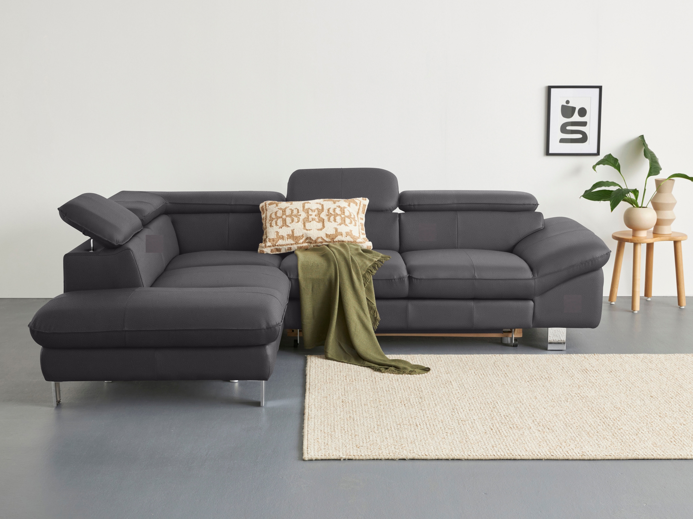 COTTA Ecksofa "Driver L-Form, B: 265cm, moderne Couch, Wellenunterfederung, inkl. 3 x" Kopfteilverstellung, optional Schlaffunktion & Bettkasten
