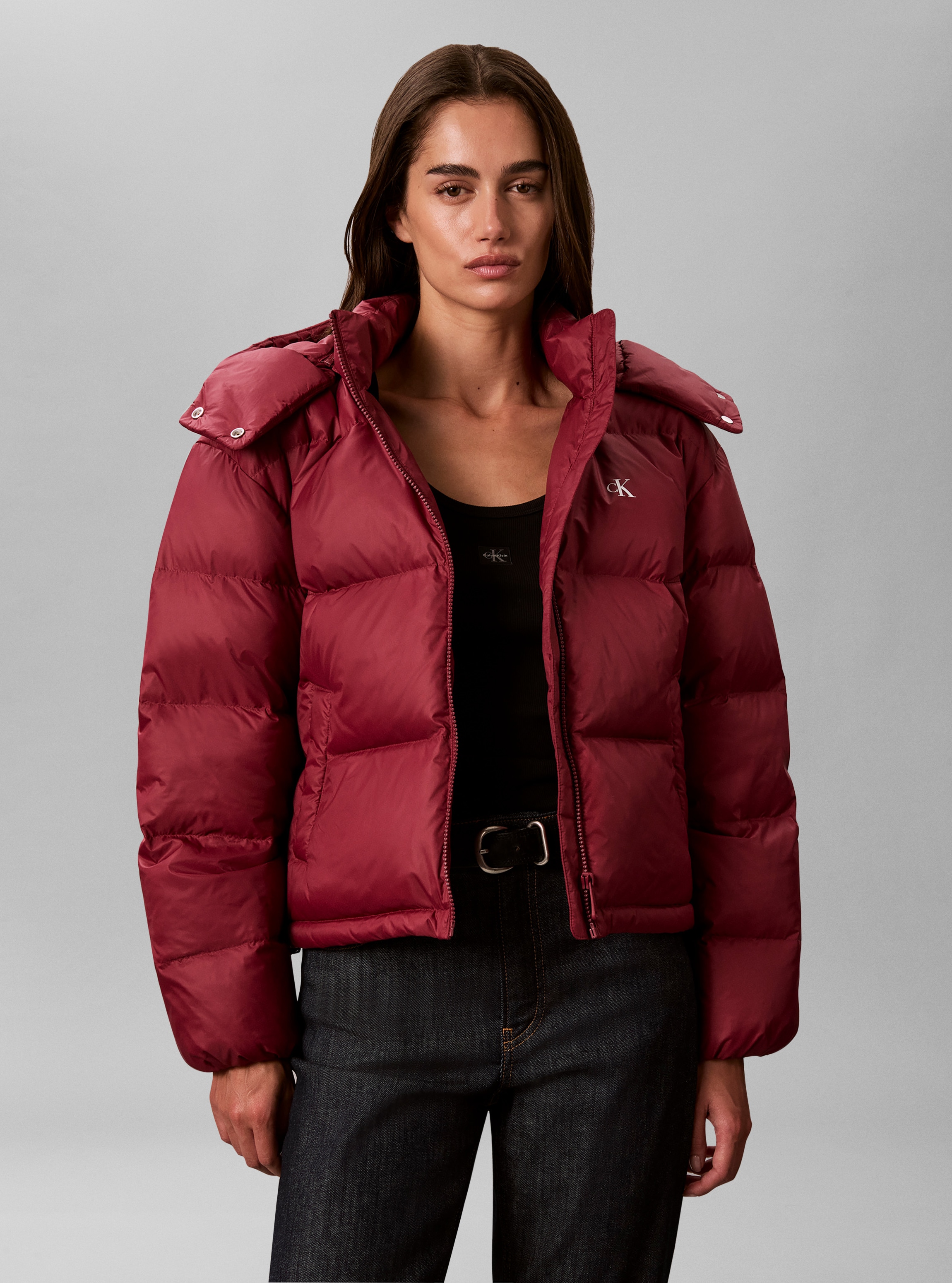 Calvin Klein Jeans Steppjacke mit Kapuze abnehmbare Kapuze, Regular Fit, kurze Form, wattiert