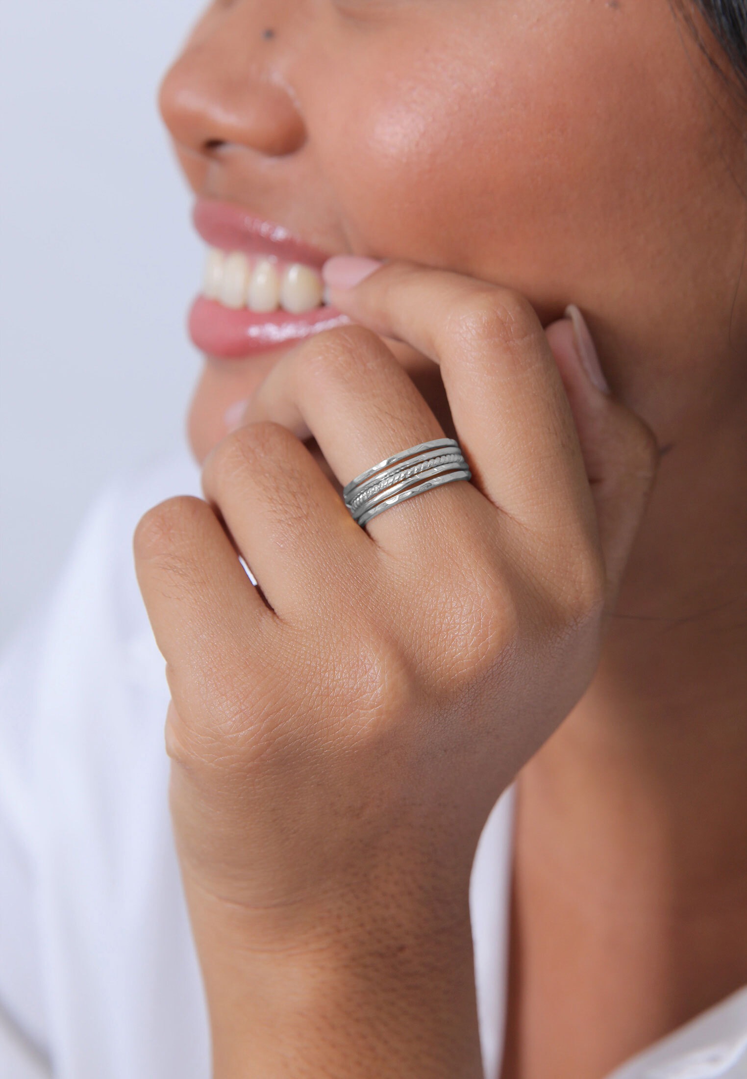 ELLI Stacking Ring Set 5-Piece Silver Size 64 3