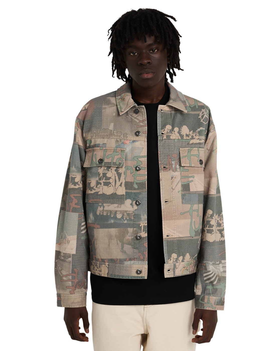 Outdoorjacke ELEMENT "Trucker Low Tide", Herren, Gr. L, scenes washed, Obermaterial: 70% Walkfrottier, 30% Walkfrottier;, Jacken Outdoorjacke