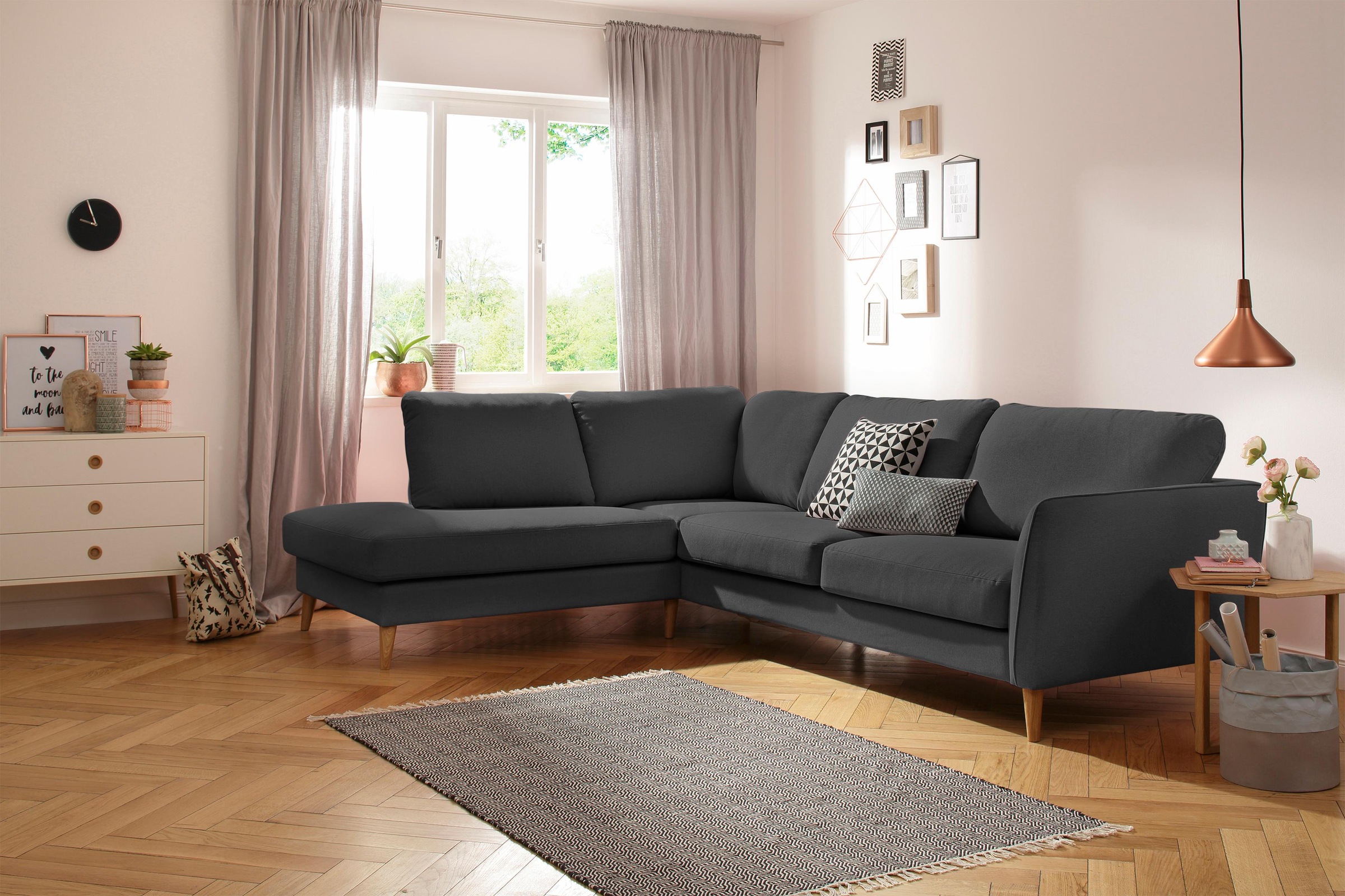 Home affaire Ecksofa »MARSEILLE 278/202 cm, L-Form, Ottom. rechts/links«, Massivholzbeine aus Eiche, in verschieden Bezügen und Farbvarianten