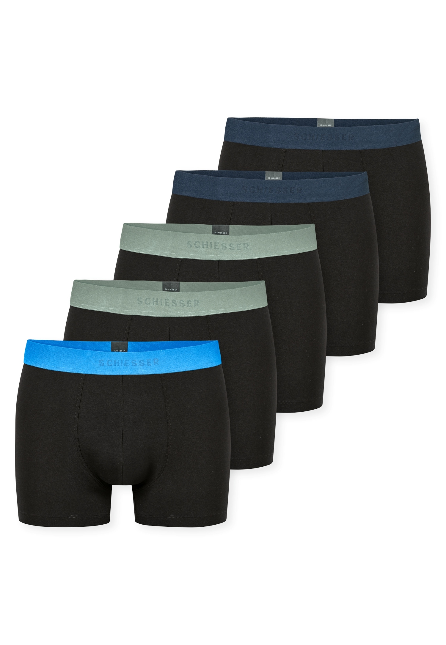 Schiesser Boxershorts ""95/5"", (5er Pack), farblich abgesetzter, sportlicher Logo-Webgummibund