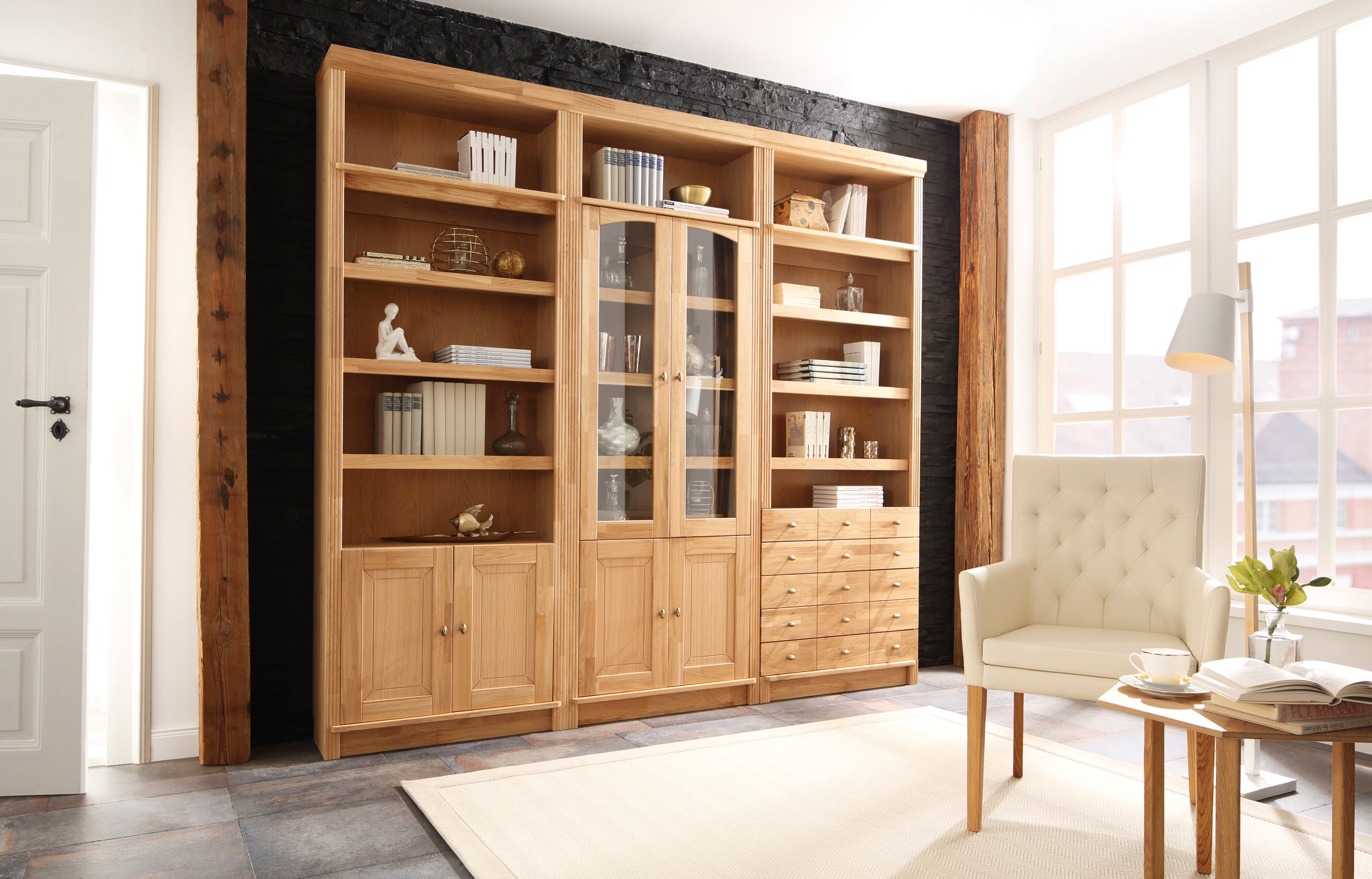 Thumbnail - Home affaire Bücherregal "Soeren Vitrine mit 2 Glastüren, Breite/Tiefe: 80/220 cm", Kiefer massiv, Tiefe 29 cm, 2 Holz- ...