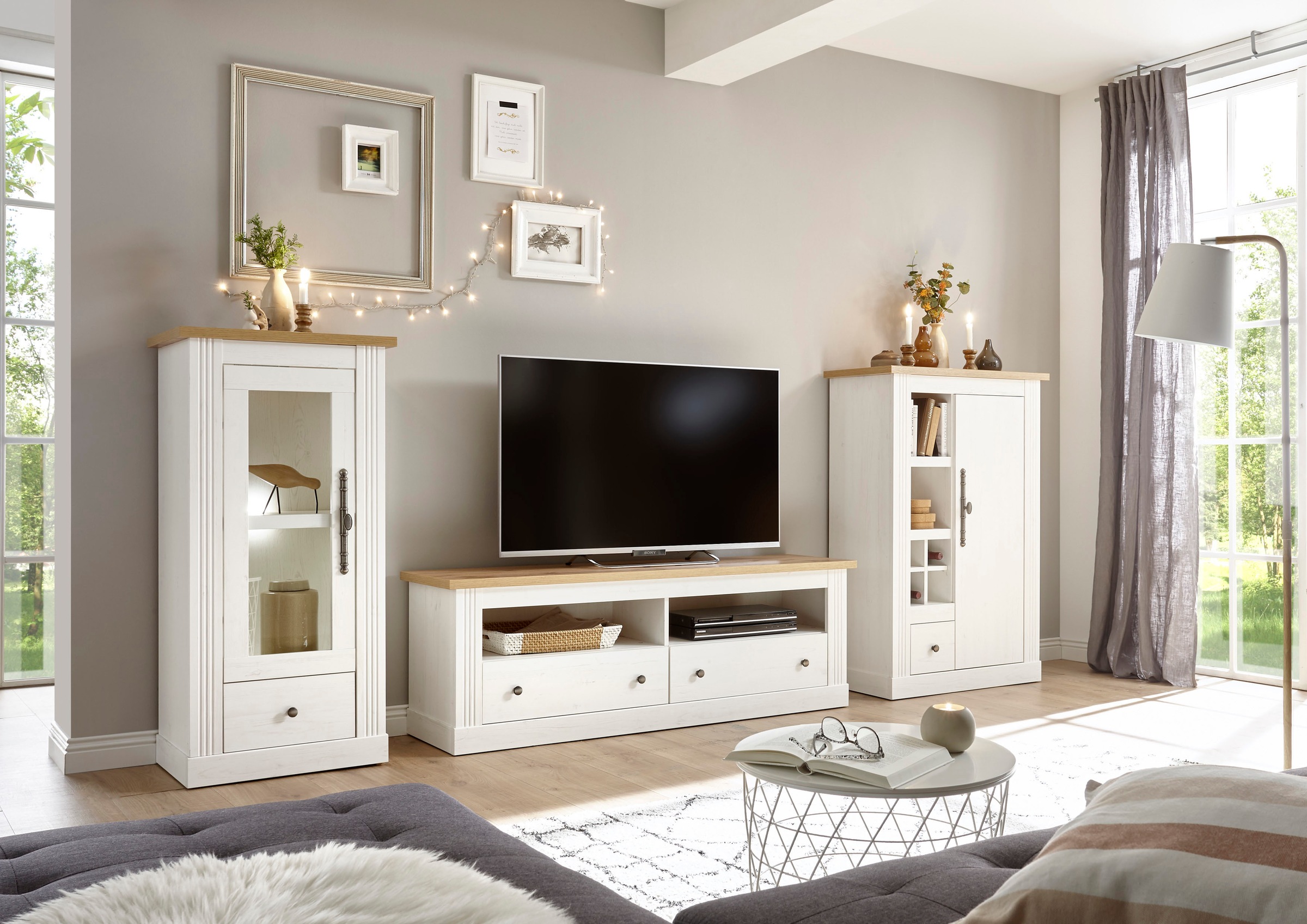 Wohnwand OTTO HOME, B:331cm, weiß, Wohnzimmer, Kastenmöbel-Sets, "Westminster TOPSELLER", im romantischen Landhausstil