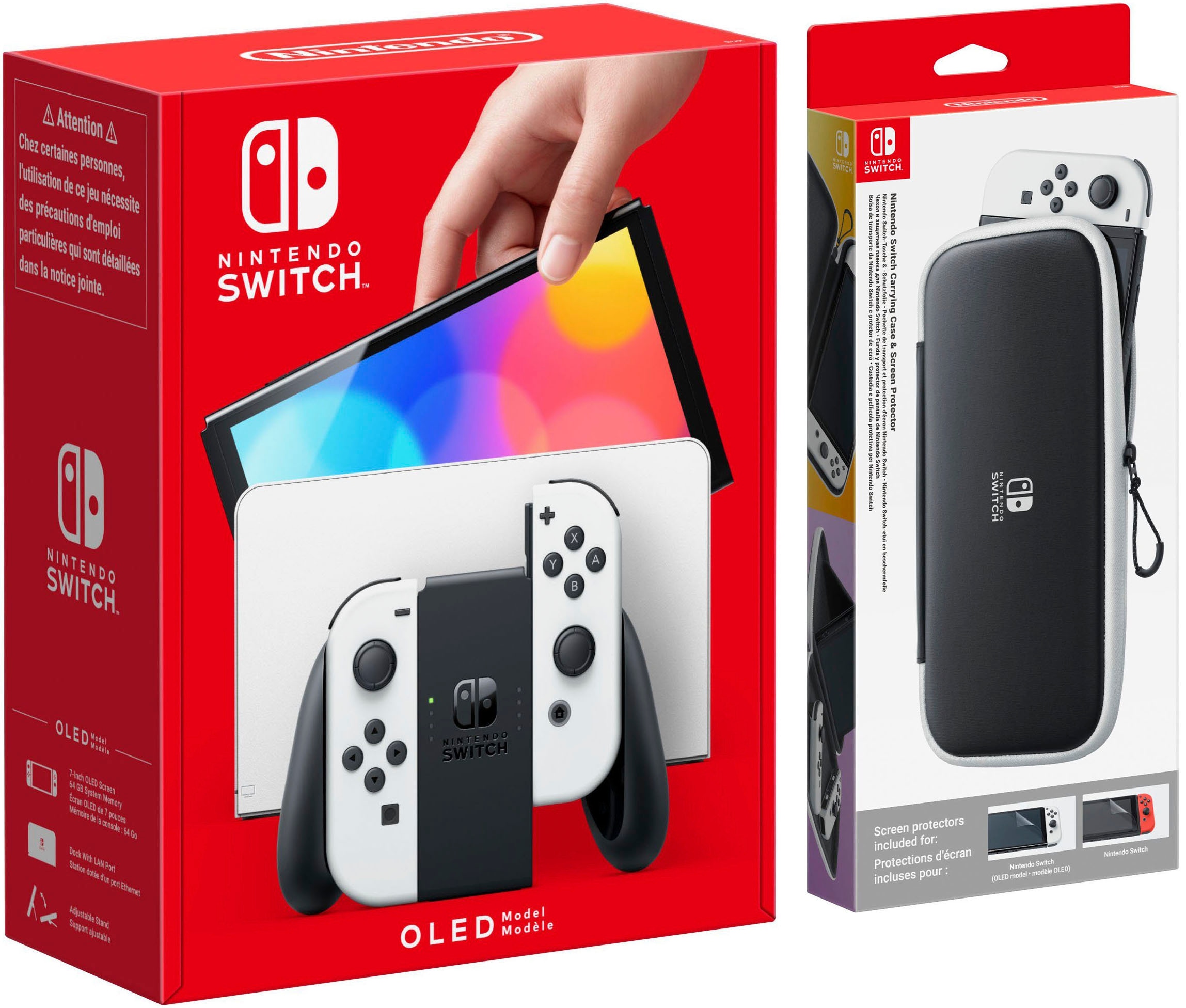 Nintendo Switch Spielekonsole, OLED-Modell + Schutzfolie & Tasche