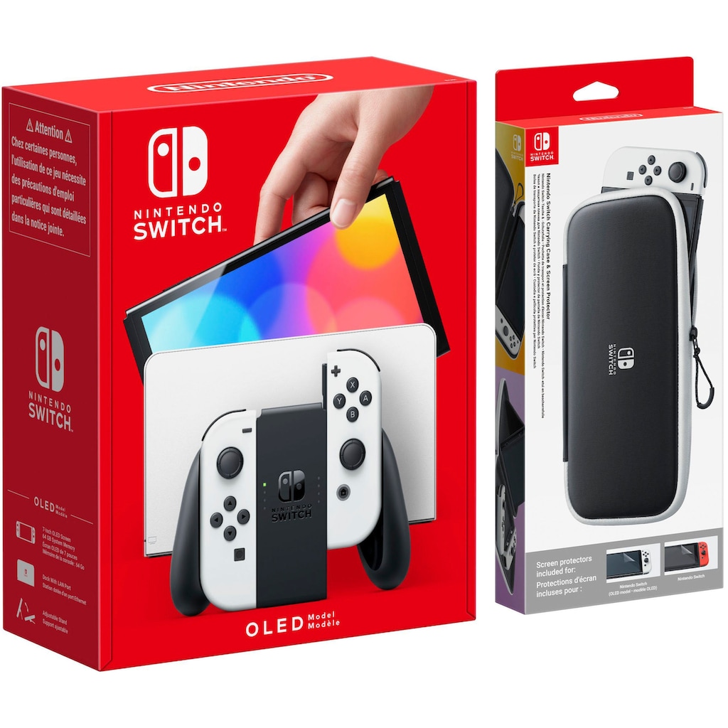 Nintendo Switch Spielekonsole, OLED-Modell + Schutzfolie & Tasche