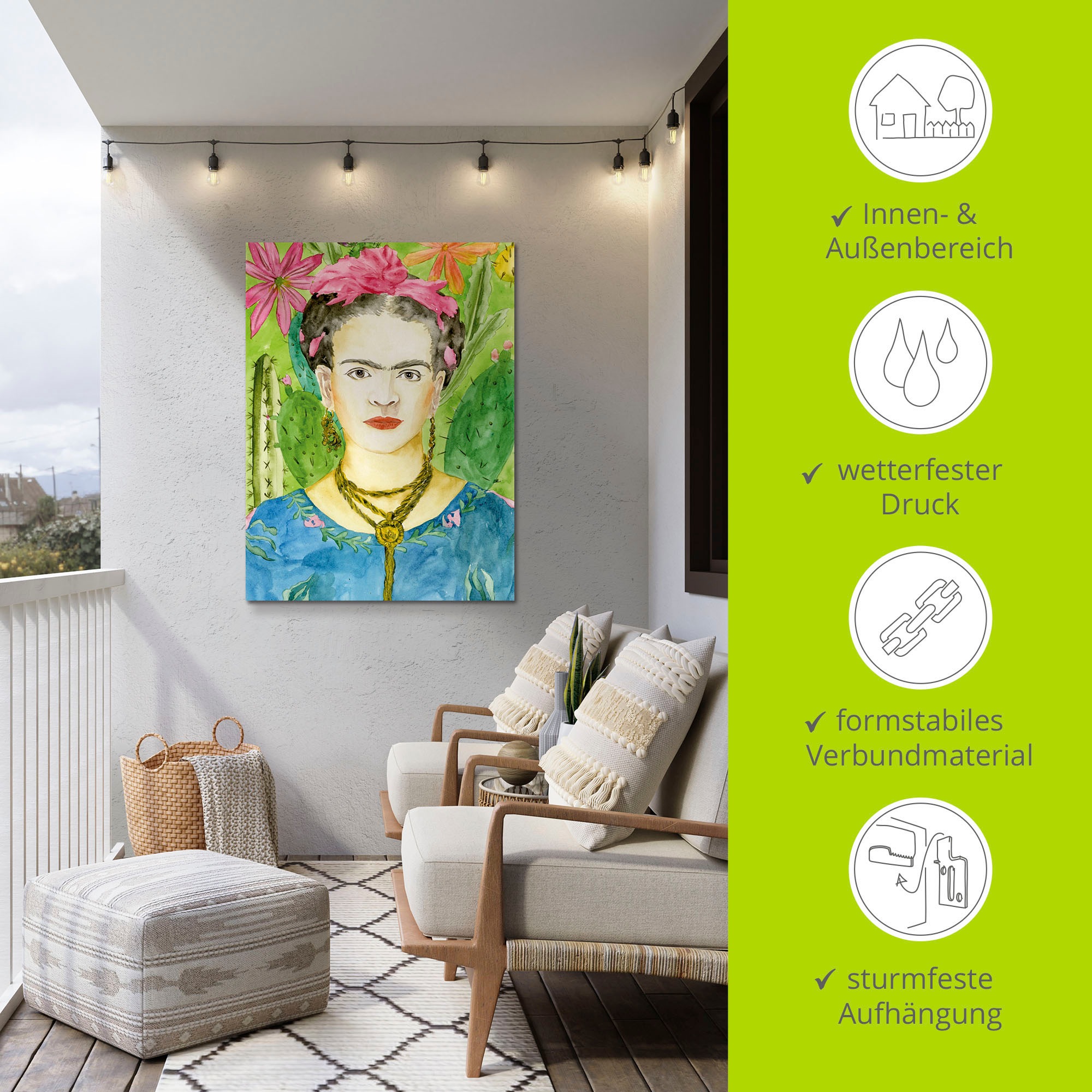 Artland Wandbild »Frida Kahlo II«, Bilder von Frauen, (1 St.), als Alubild, Outdoorbild, Leinwandbild, Poster, Wandaufkleber