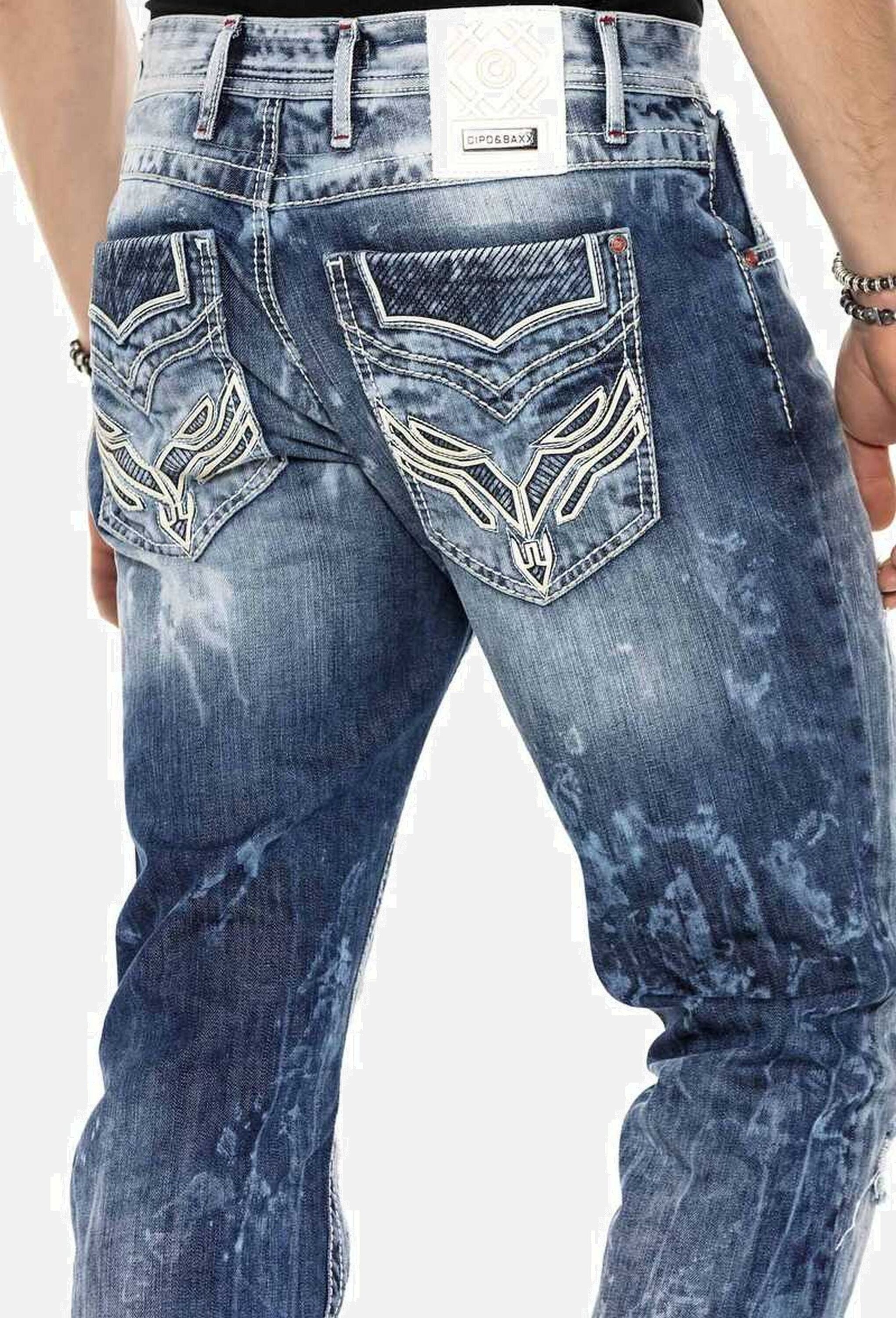 Cipo & Baxx Regular-fit-Jeans »Cipo & Baxx Jeans DENIM« bequeme Jeans im ausgefallenen Lagen-Design, CD611