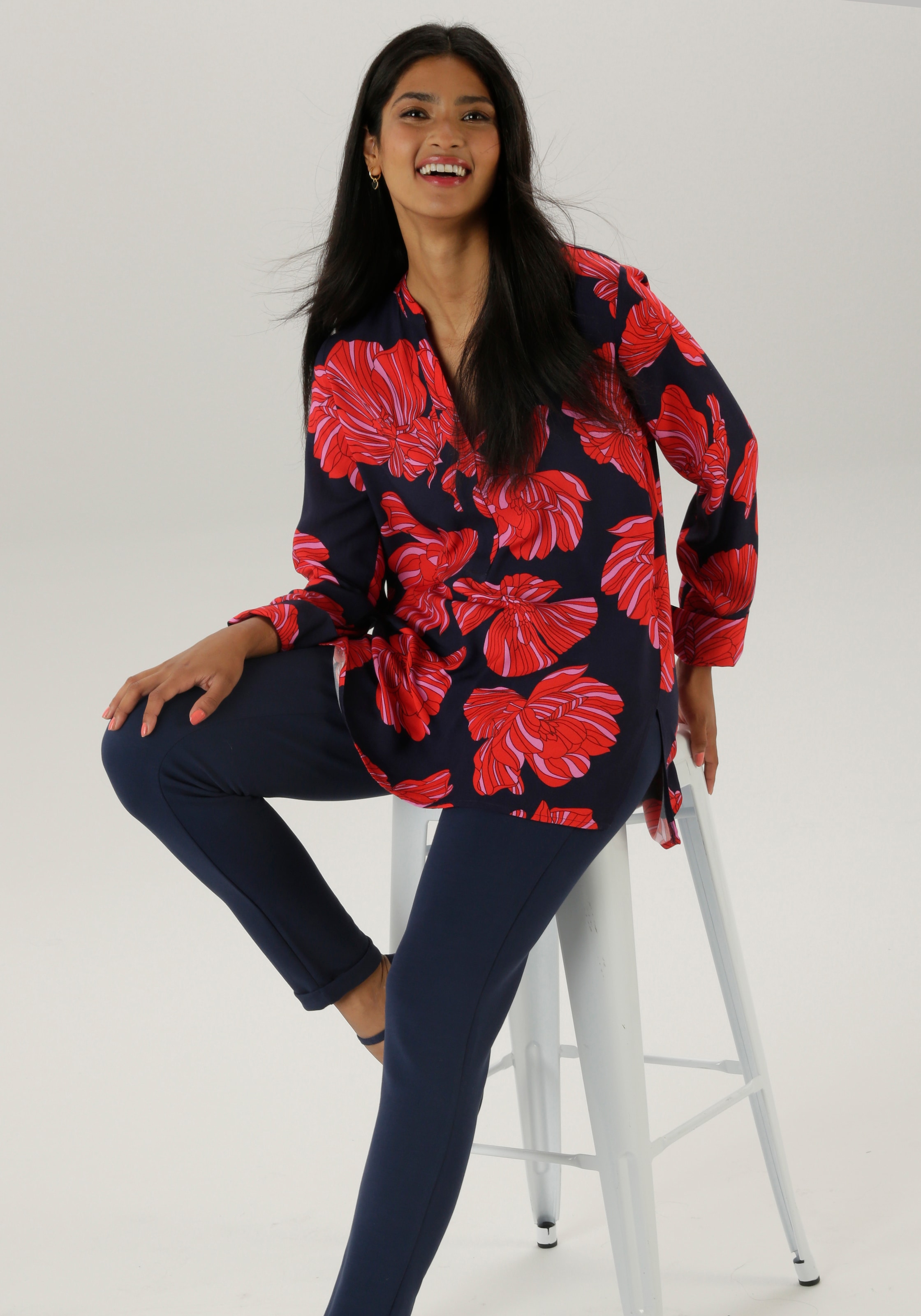 Aniston SELECTED Longbluse, mit ausgefallenen Blütendruck - NEUE KOLLEKTION