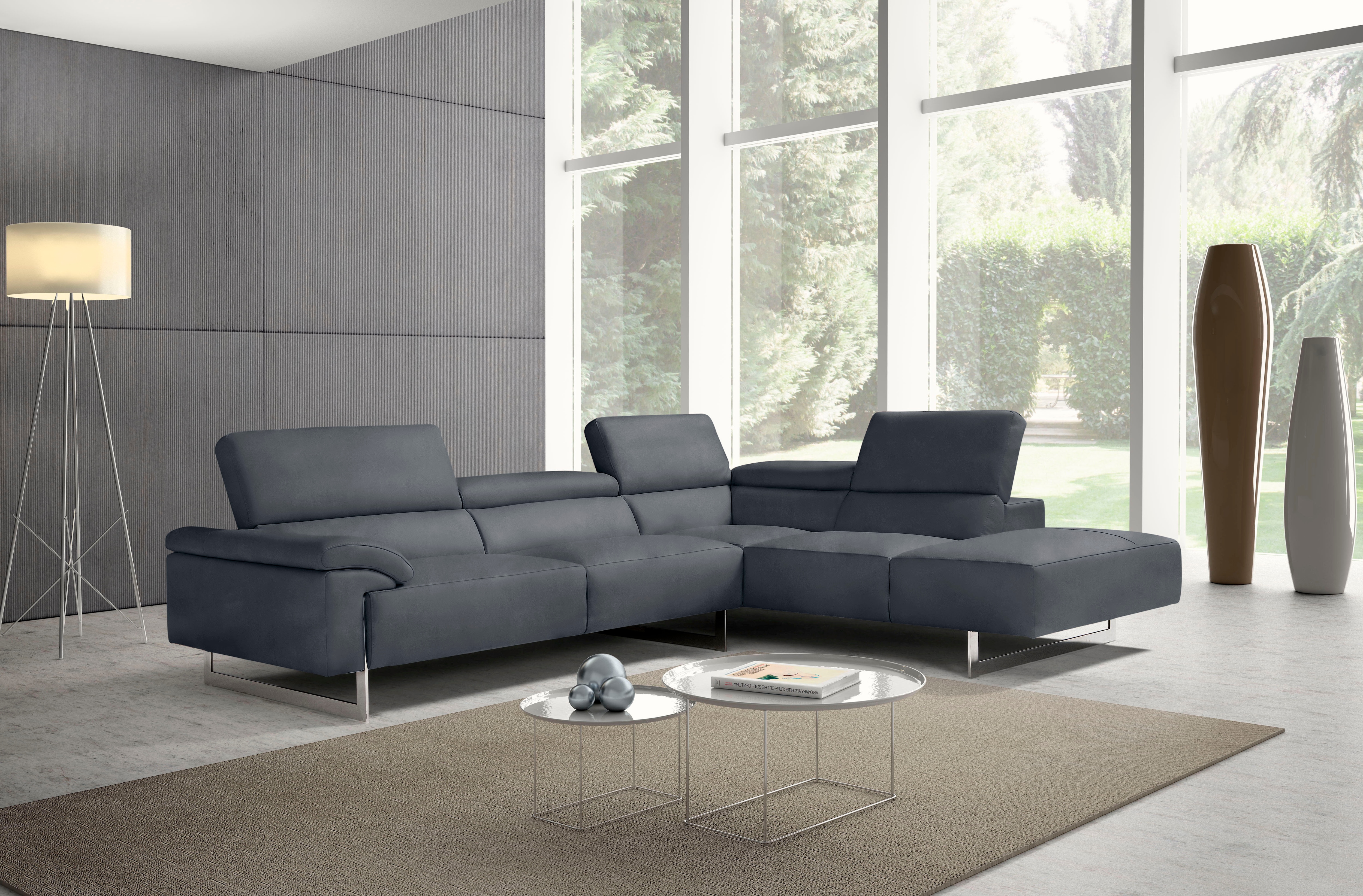 Egoitaliano Ecksofa "Malika, elegant und bequem, Designsofa, L-Form" mit Ottomane, inkl. Kopfteilverstellung und chromfarbenen Metallfüßen