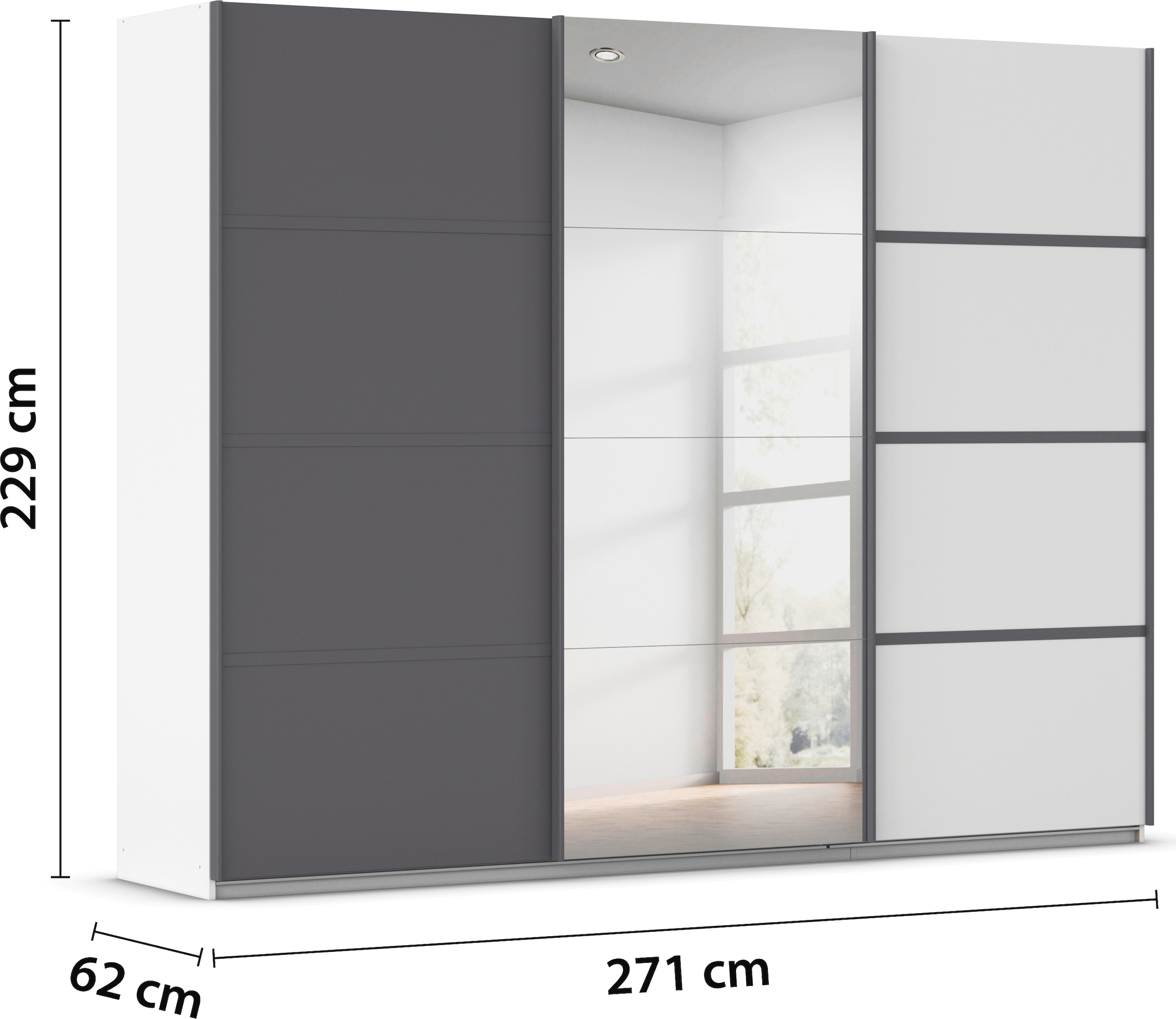 rauch Kleiderschrank »Schwebetürenschrank Garderobe Schrank TOP ANGEBOT Avola«, (in 3 verschiedenen Ausstattungen BASIC/CLASSIC/PREMIUM inkl. Spiegel), mit eleganten Zierleisten in Chrom, Schwarz oder Weiß MADE IN GERMANY
