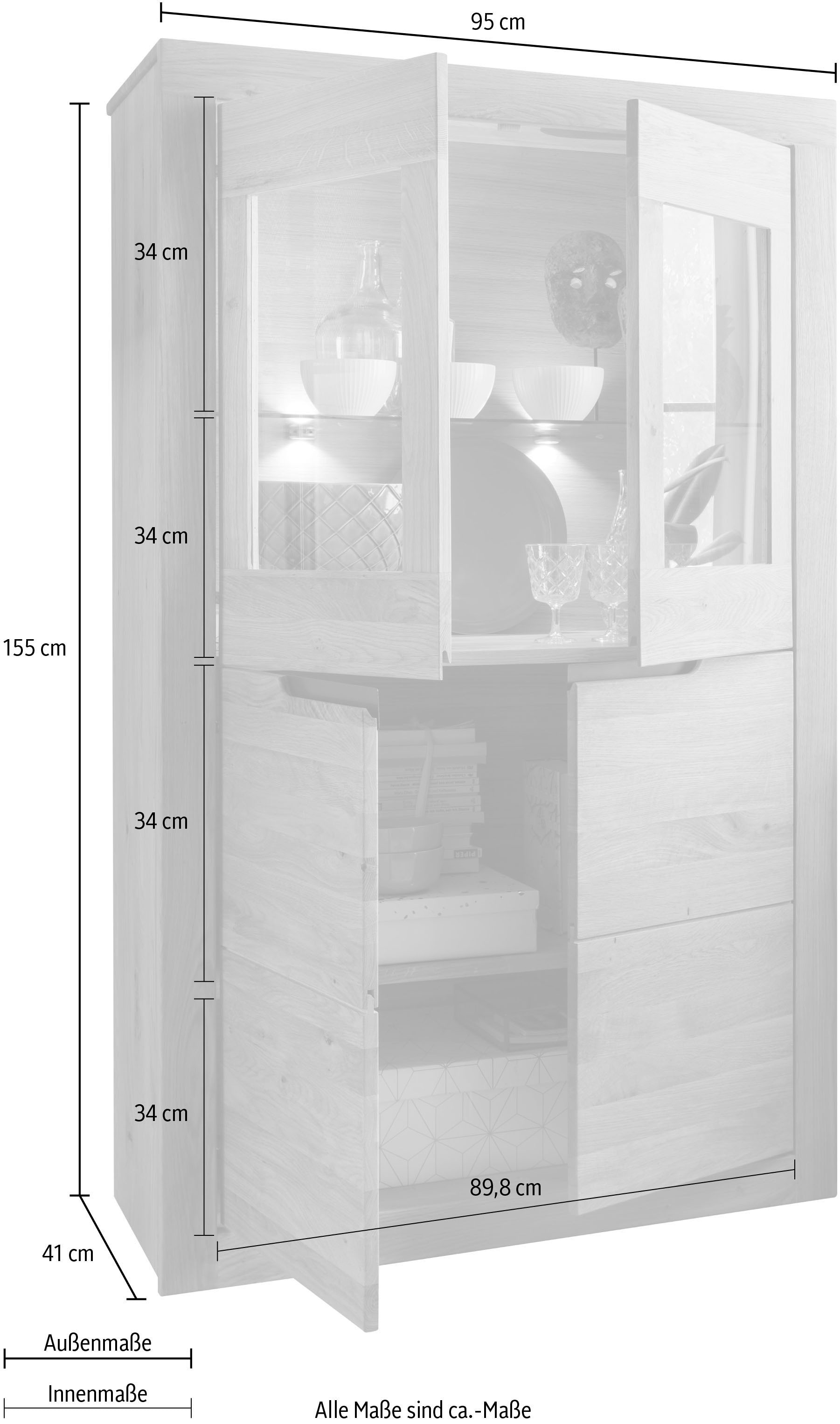 Wohnglücklich by Infantil Vitrine »Basel«, Glasvitrine, Schrank, Hochschrank,  Wildeiche Höhe 155 cm, Landhaus kaufen | BAUR