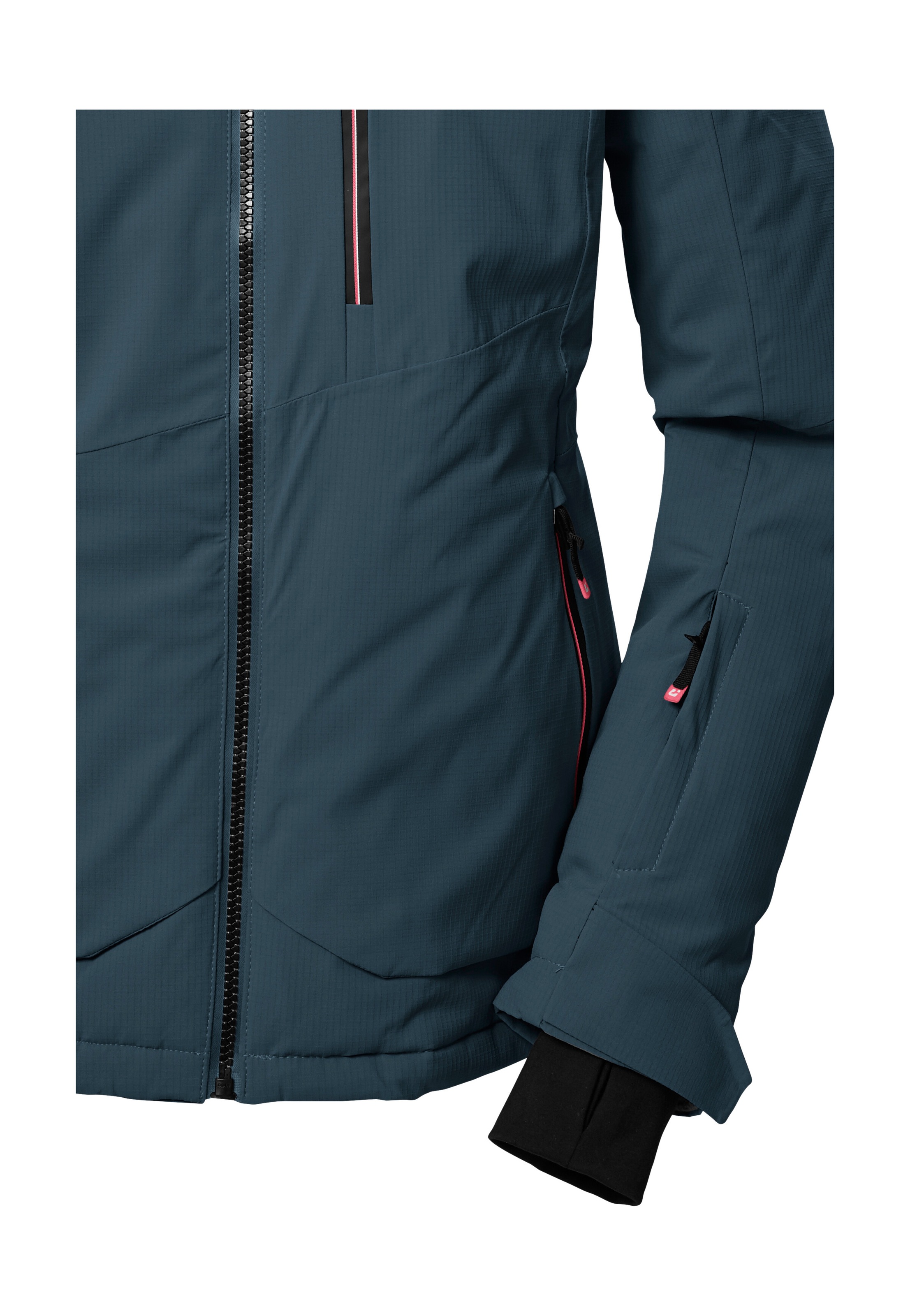 Skijacke KILLTEC "KSW 36 WMN SKI JCKT", Damen, Gr. 44, blau (hellpetrol), Oberstoff: 100% Polyester, Futter: 100% Polyester, Wattierung: 100% Polyester (recycelt), Jacken Skijacke, Wasserdichte Damenjacke mit abnehmbarer Kapuze und Schneefang 3
